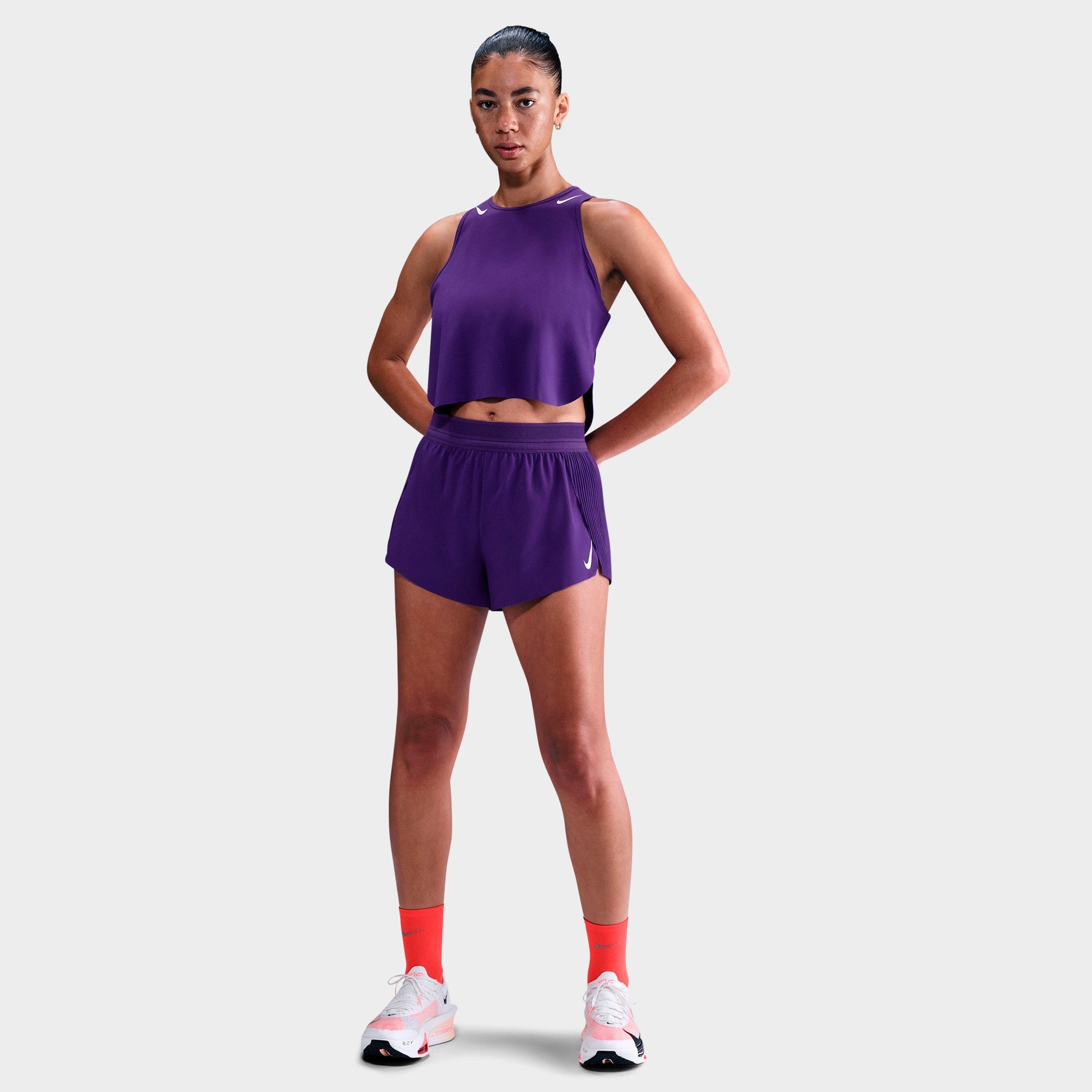 Nike Women's AeroSwift Dri-FIT ADV Mid-Rise 3 Inch Brief-Lined Shorts in Court Purple/White Size: XXS