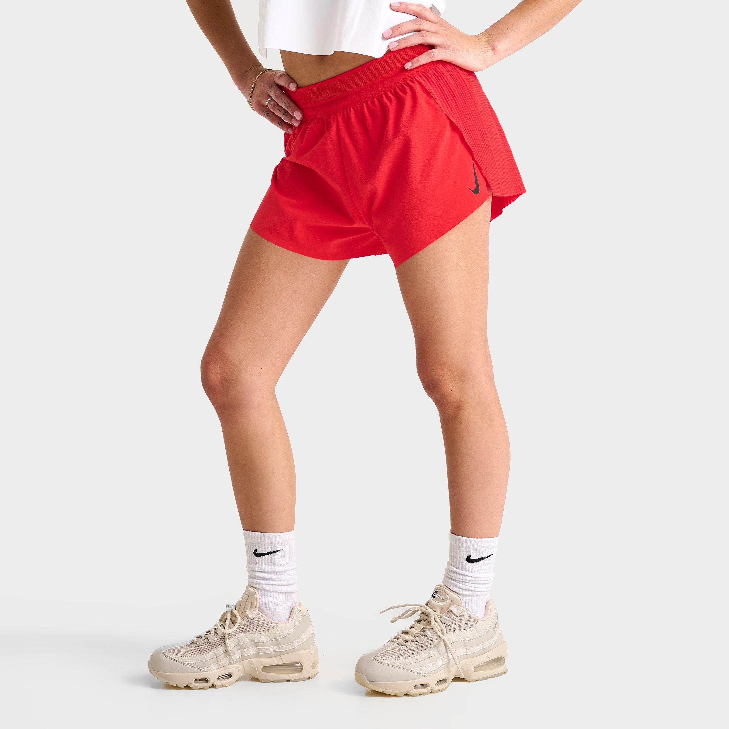 Nike Women's AeroSwift Dri-FIT ADV Mid-Rise 3 Inch Brief-Lined Shorts in Light Crimson/Black Size: 2XS