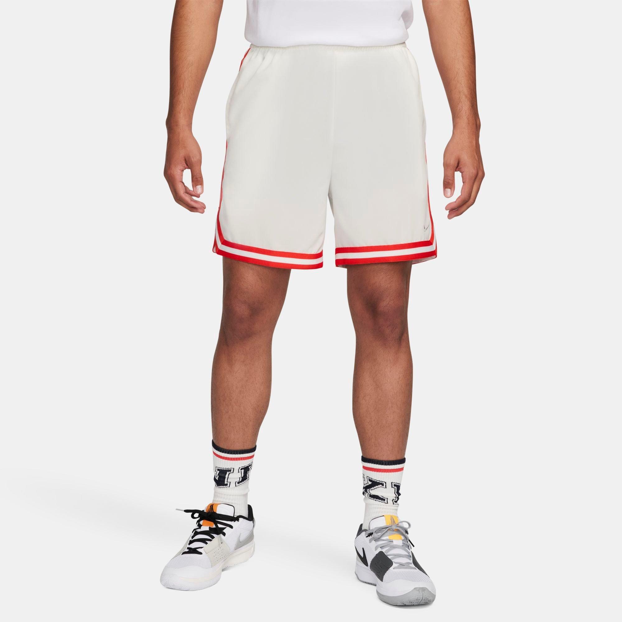 Shop Nike Men's Dri-fit Dna Uv Woven 6" Basketball Shorts In Summit White/picante Red/metallic Silver