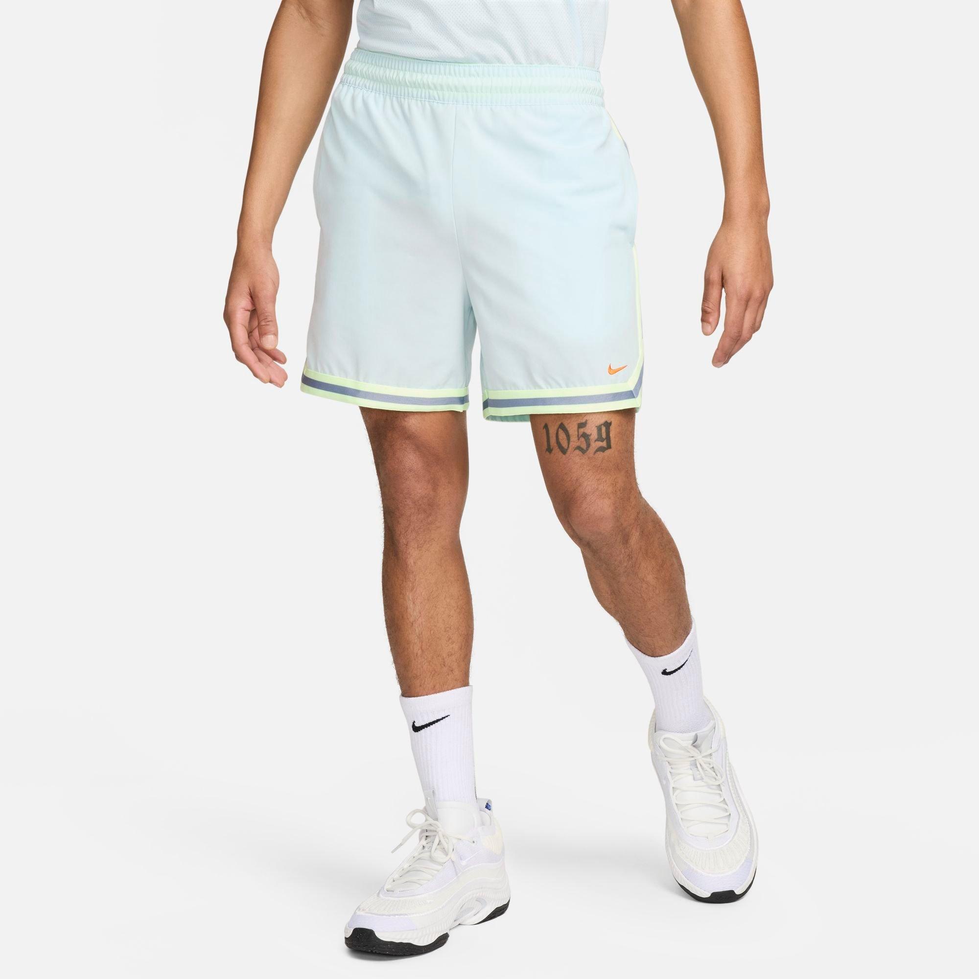 Shop Nike Men's Dri-fit Dna Uv Woven 6" Basketball Shorts In Glacier Blue/barely Volt/bright Mandarin