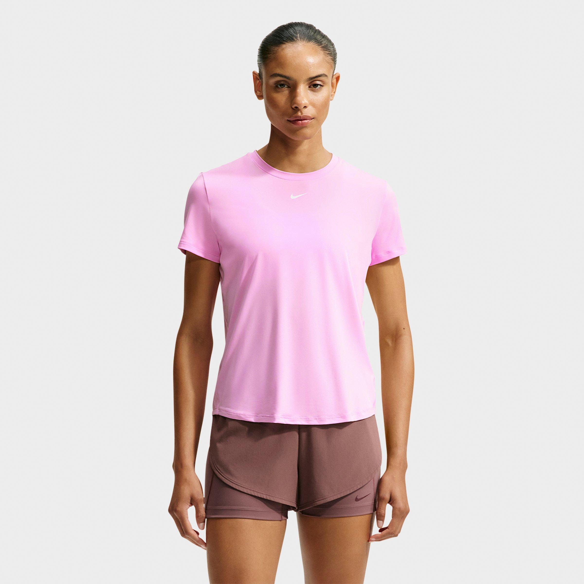 Nike Women's One Classic Dri-FIT Short-Sleeve T-Shirt in Pink Rise/White Size: Medium