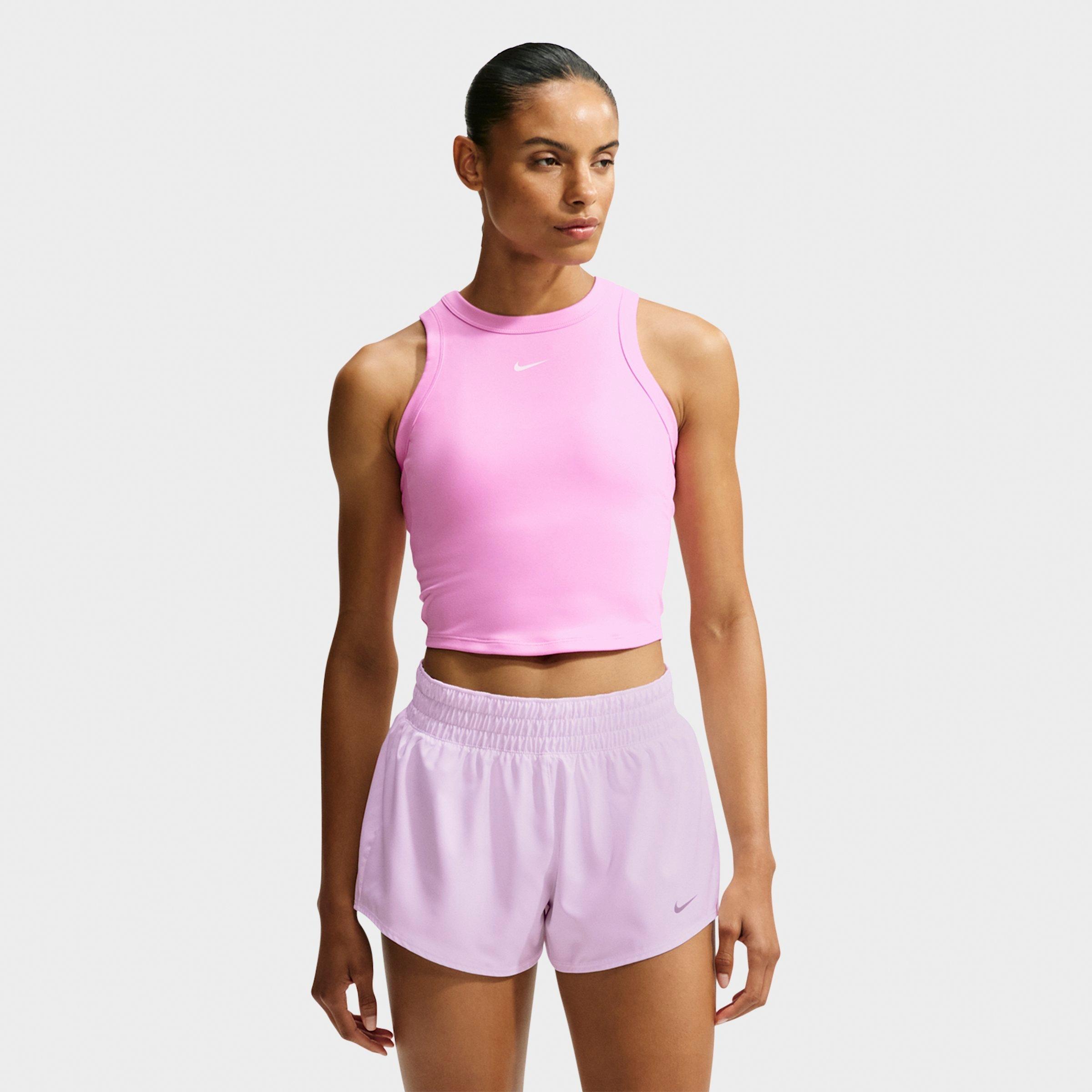 Nike Women's One Dri-FIT Cropped Tank Top in Pink Rise/White Size: Large