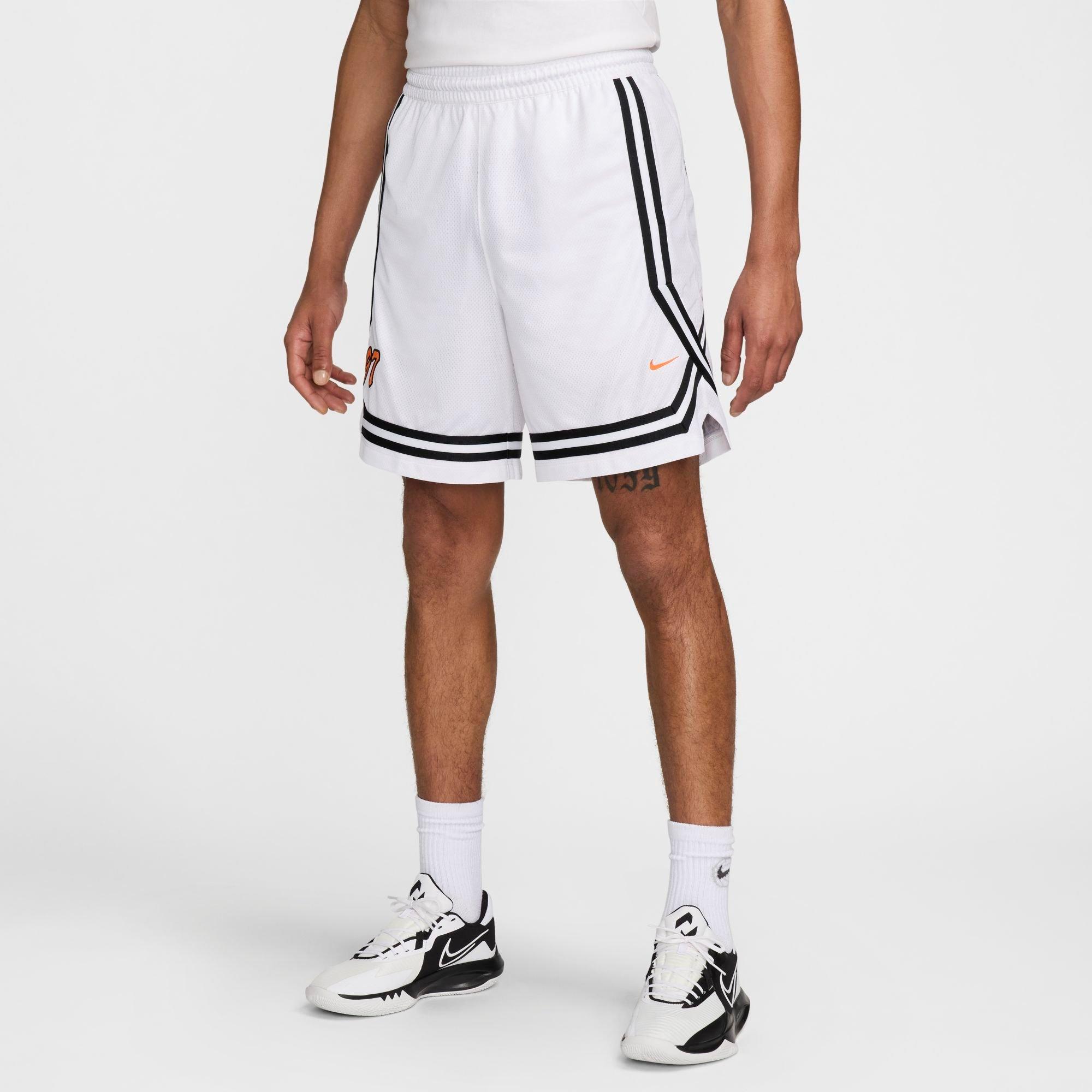 Nike Men's DNA Crossover Dri-FIT 8" Basketball Shorts in White/Safety Orange Size: XS