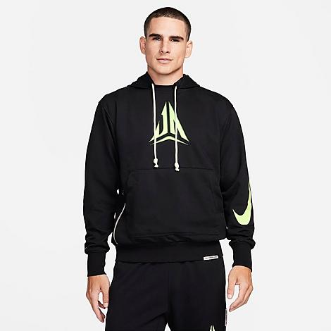 Shop Nike Men's Standard Issue Ja Logo Dri-fit Pullover Basketball Hoodie In Black/lime Blast