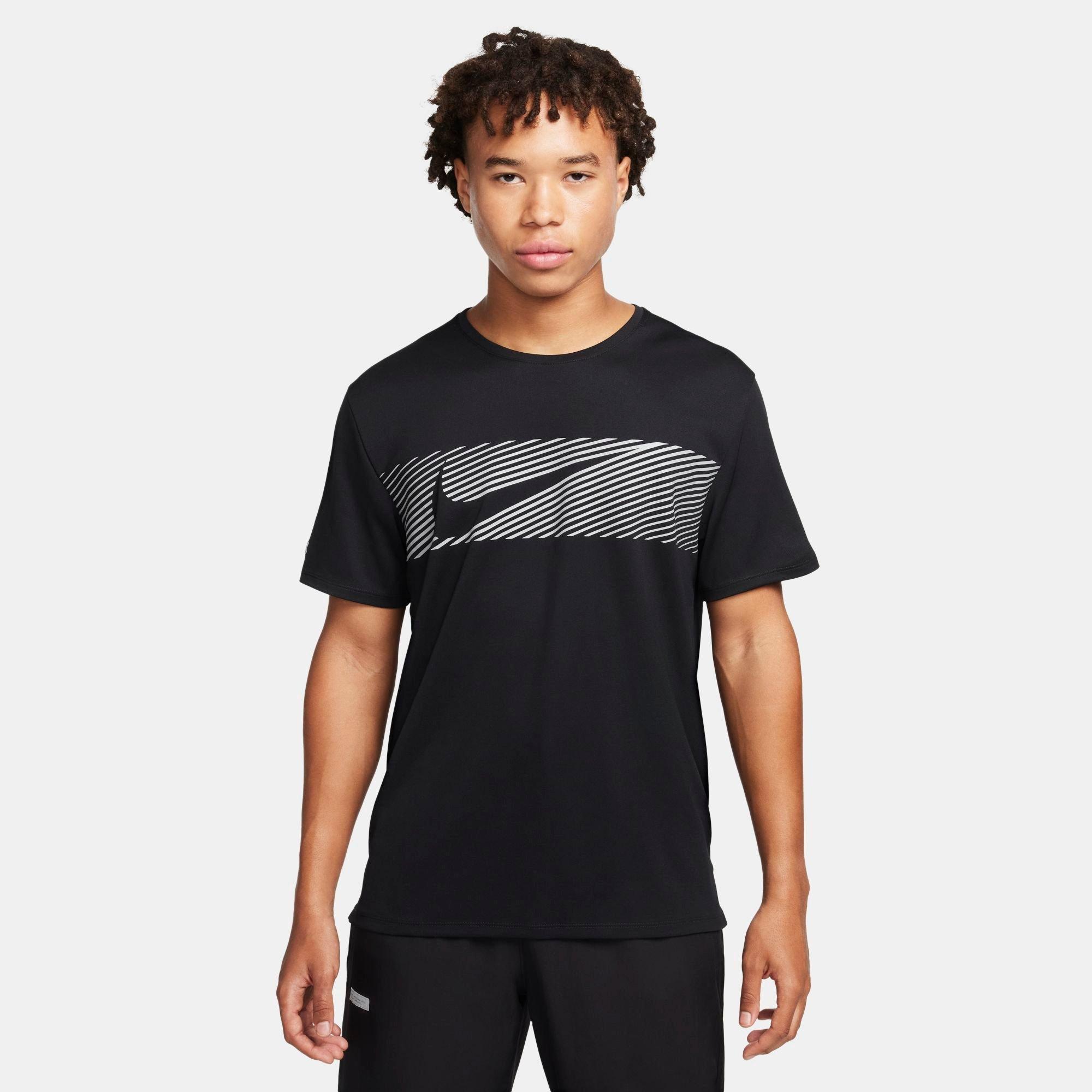 Nike Men's Miler Flash Dri-FIT UV Running T-Shirt in Black/Reflective Silver Size: XS