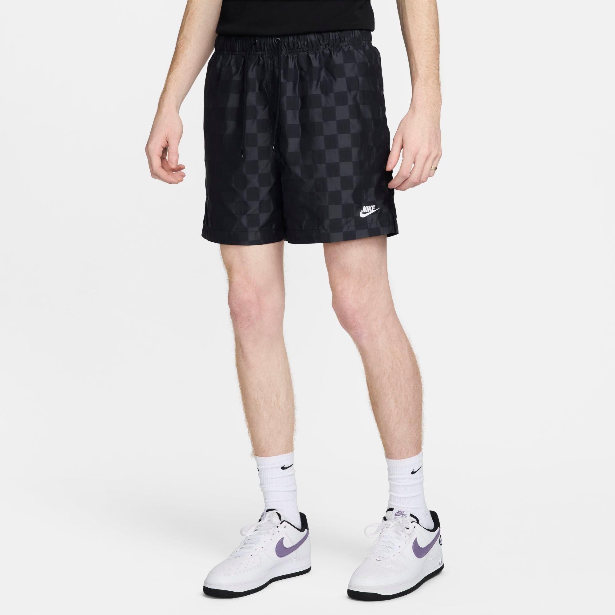 Shop Nike Men's Club Checkered Nylon Flow Shorts In Black