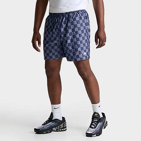 Shop Nike Men's Club Checkered Nylon Flow Shorts In Midnight Navy/white