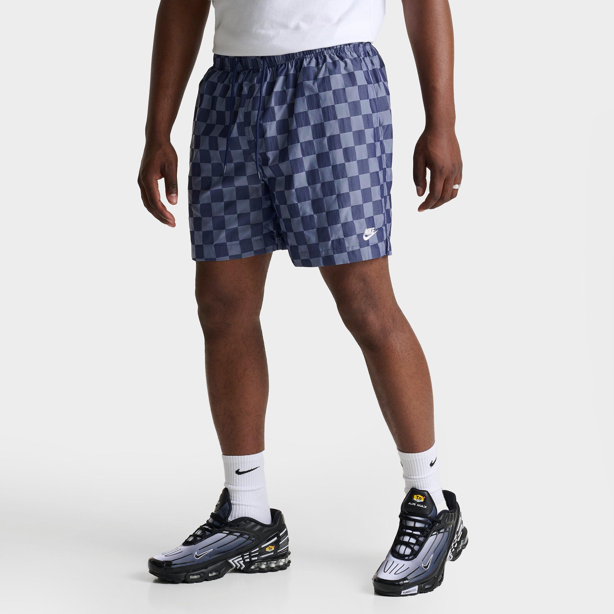 Shop Nike Men's Club Checkered Nylon Flow Shorts In Midnight Navy/white