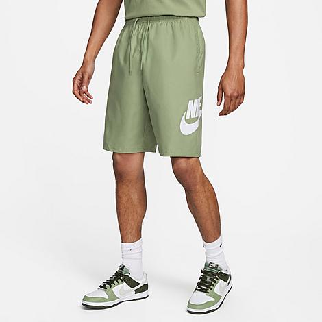 Shop Nike Men's Club Unlined Woven Shorts In Oil Green/white