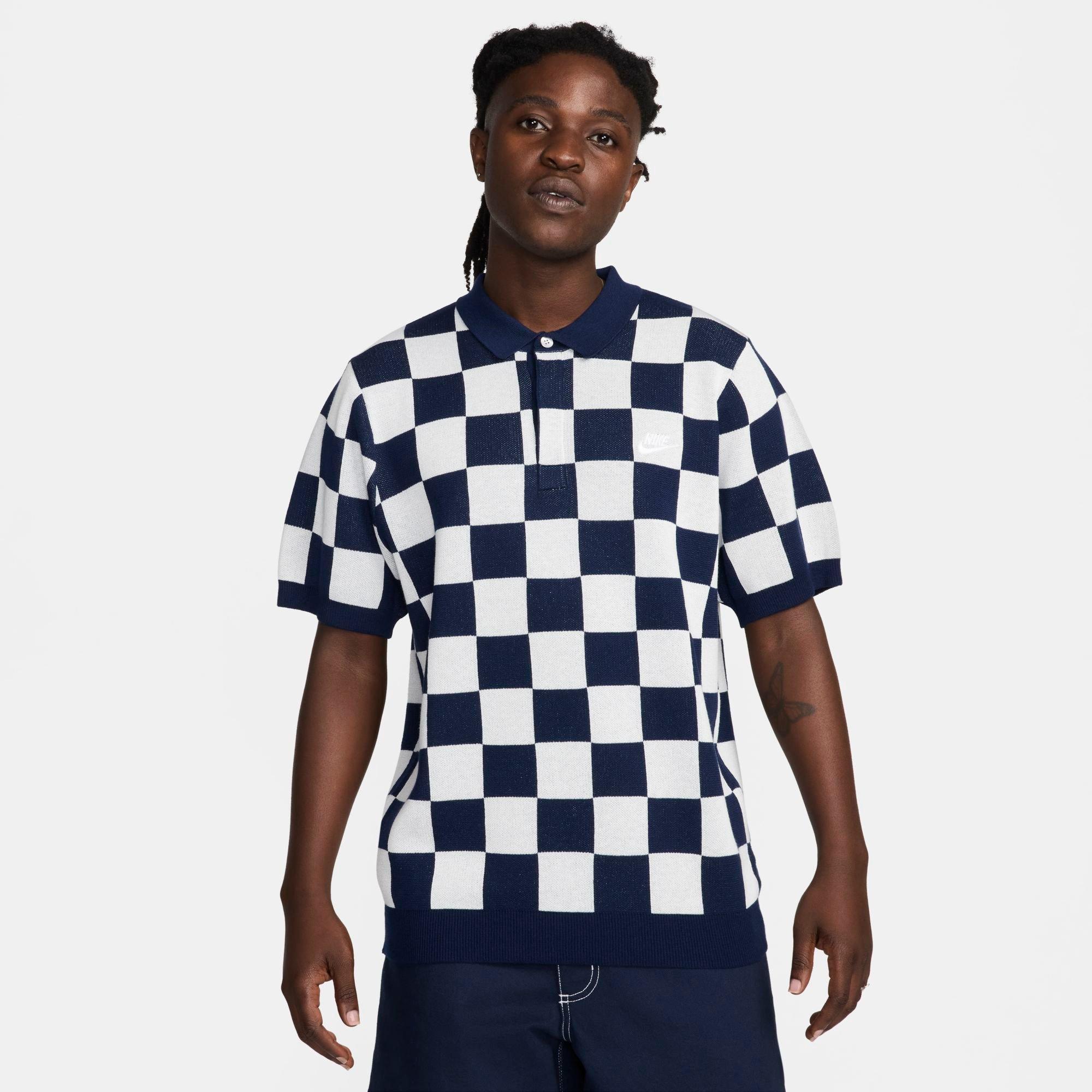 Nike Men's Sportswear Club Checkers Polo Shirt in Midnight Navy/Sail Size: XS