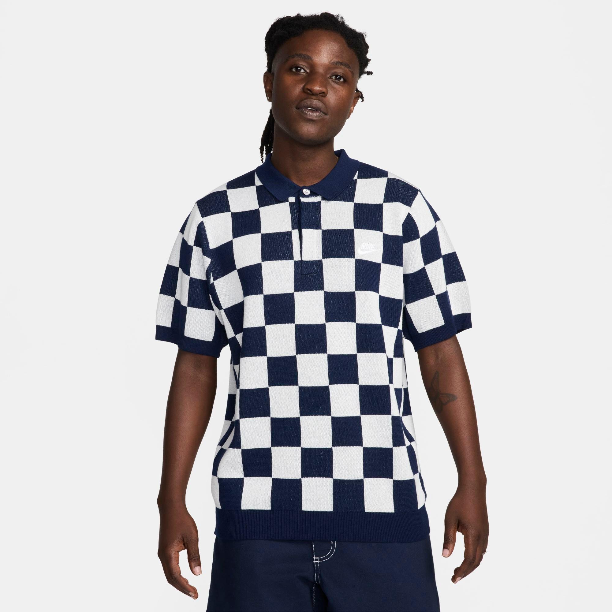 Shop Nike Men's Sportswear Club Checkers Polo Shirt In Midnight Navy/sail
