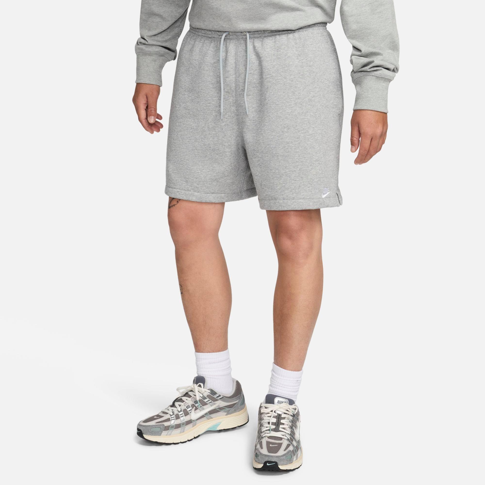Nike Men's Club French Terry Flow Shorts in Dark Grey Heather/Light Smoke Grey/White Size: XS