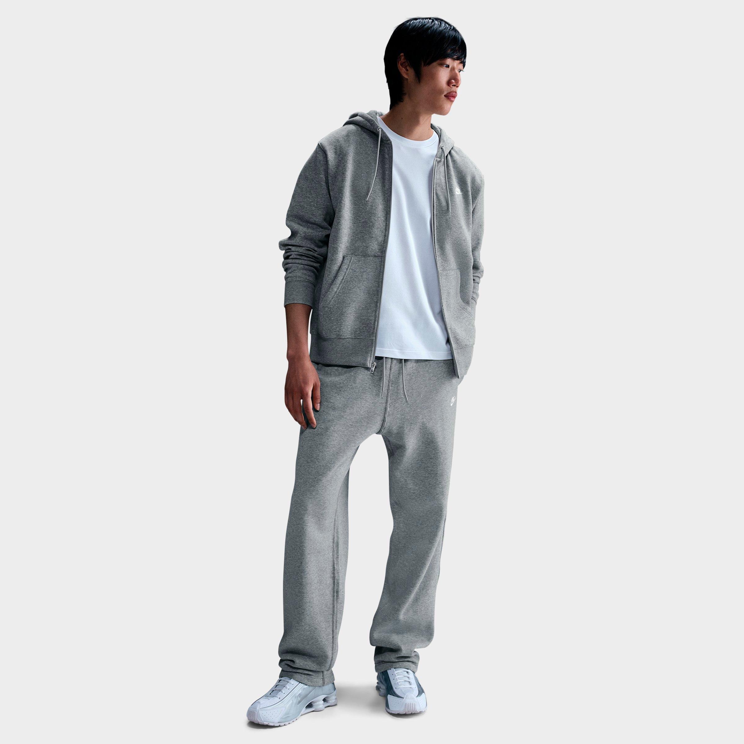 Nike Men's Club Fleece Premium Open-Hem Sweatpants in Dark Grey Heather/Light Smoke Grey/White Size: Medium