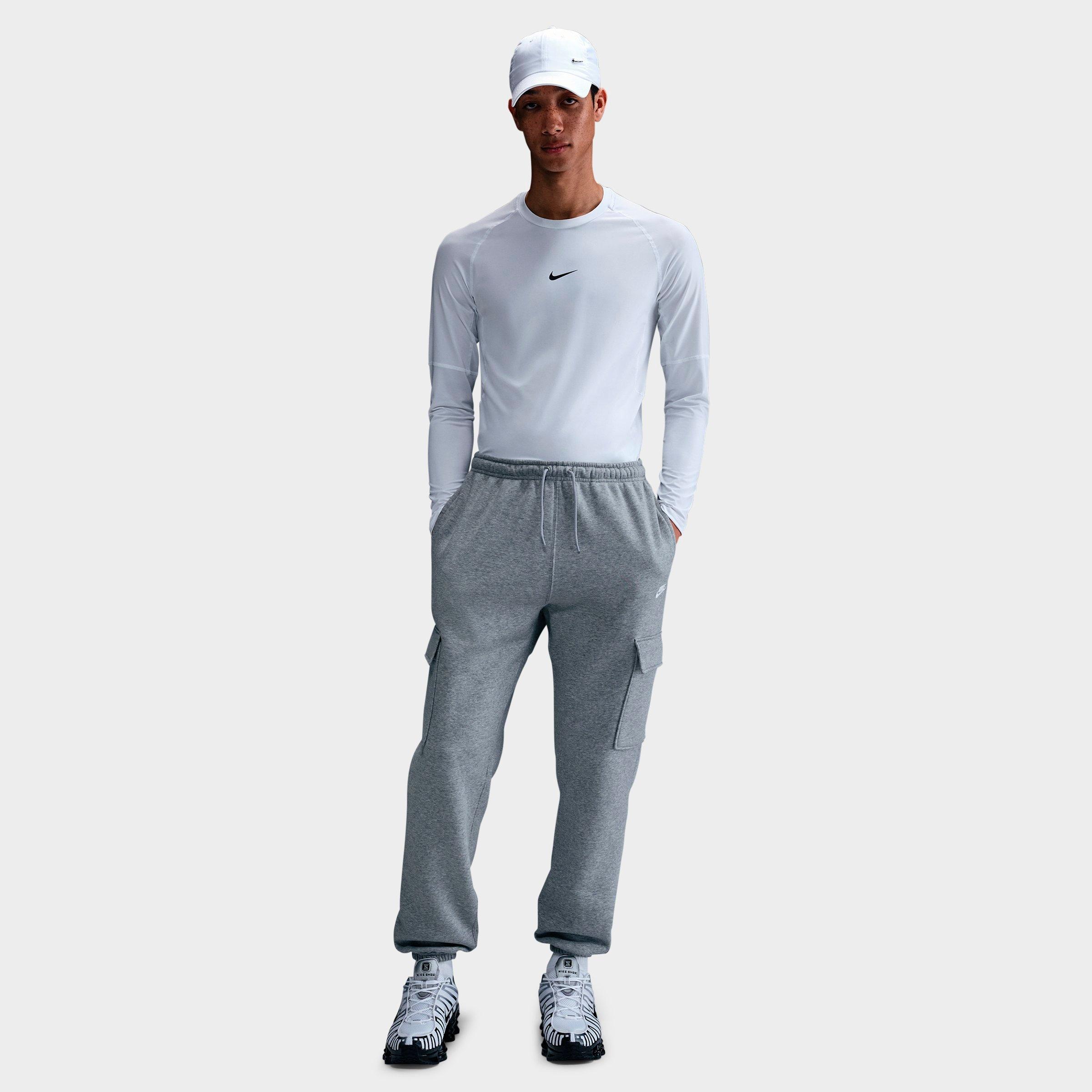 Nike Men's Club Fleece Cargo Jogger Pants in Dark Grey Heather/Light Smoke Grey/White Size: XS