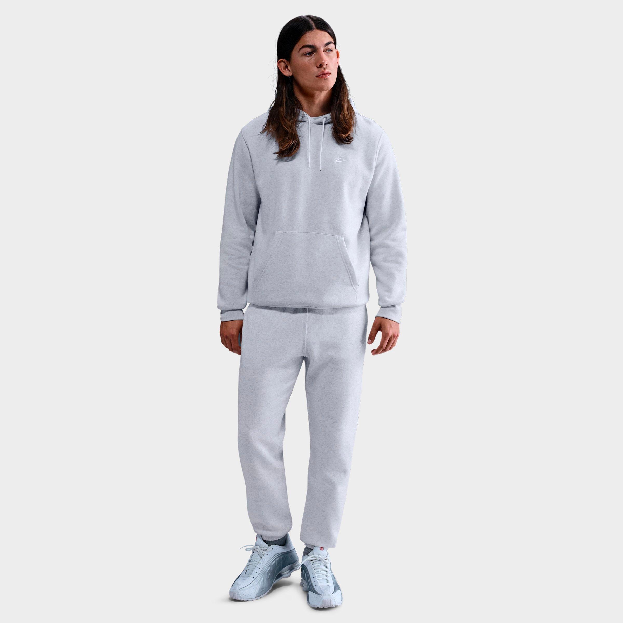 Nike Men's Club Fleece Brushed Premium Cuffed Sweatpants in Birch Heather/White/White Size: 2XS