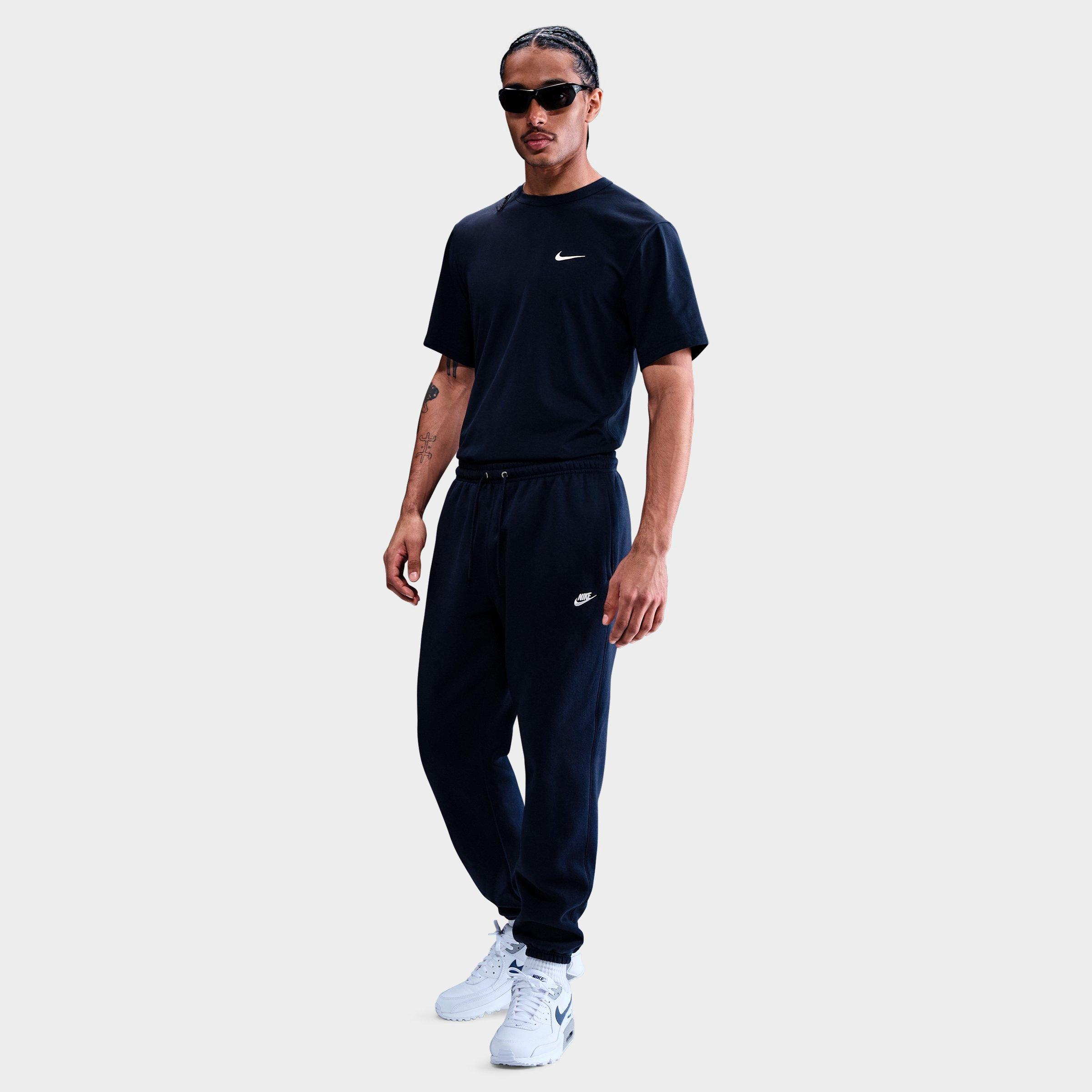 Nike Men's Club Fleece Brushed Premium Cuffed Sweatpants in Obsidian/Obsidian/White Size: 2XS