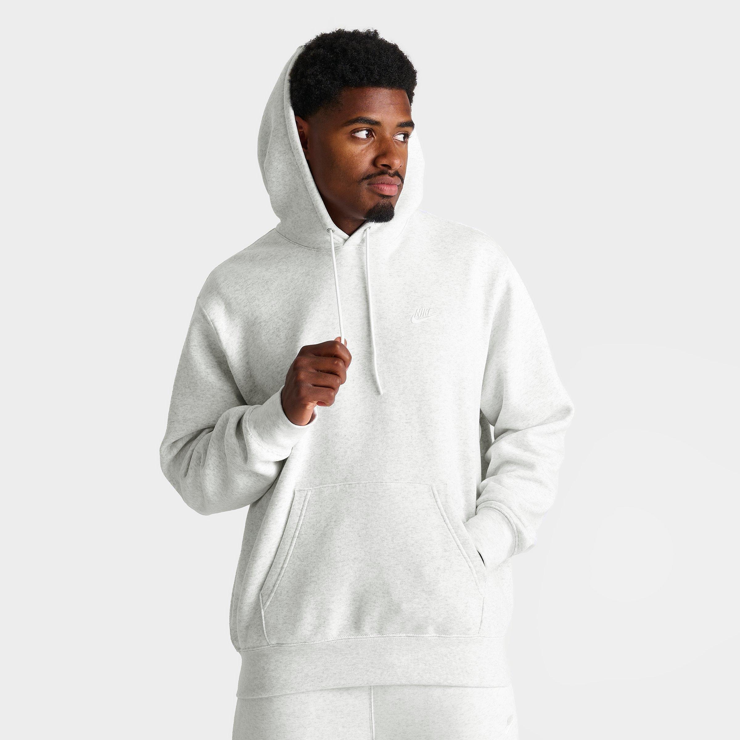 Nike Men's Club Fleece Premium Embroidered Pullover Hoodie in Birch Heather/White Size: XS