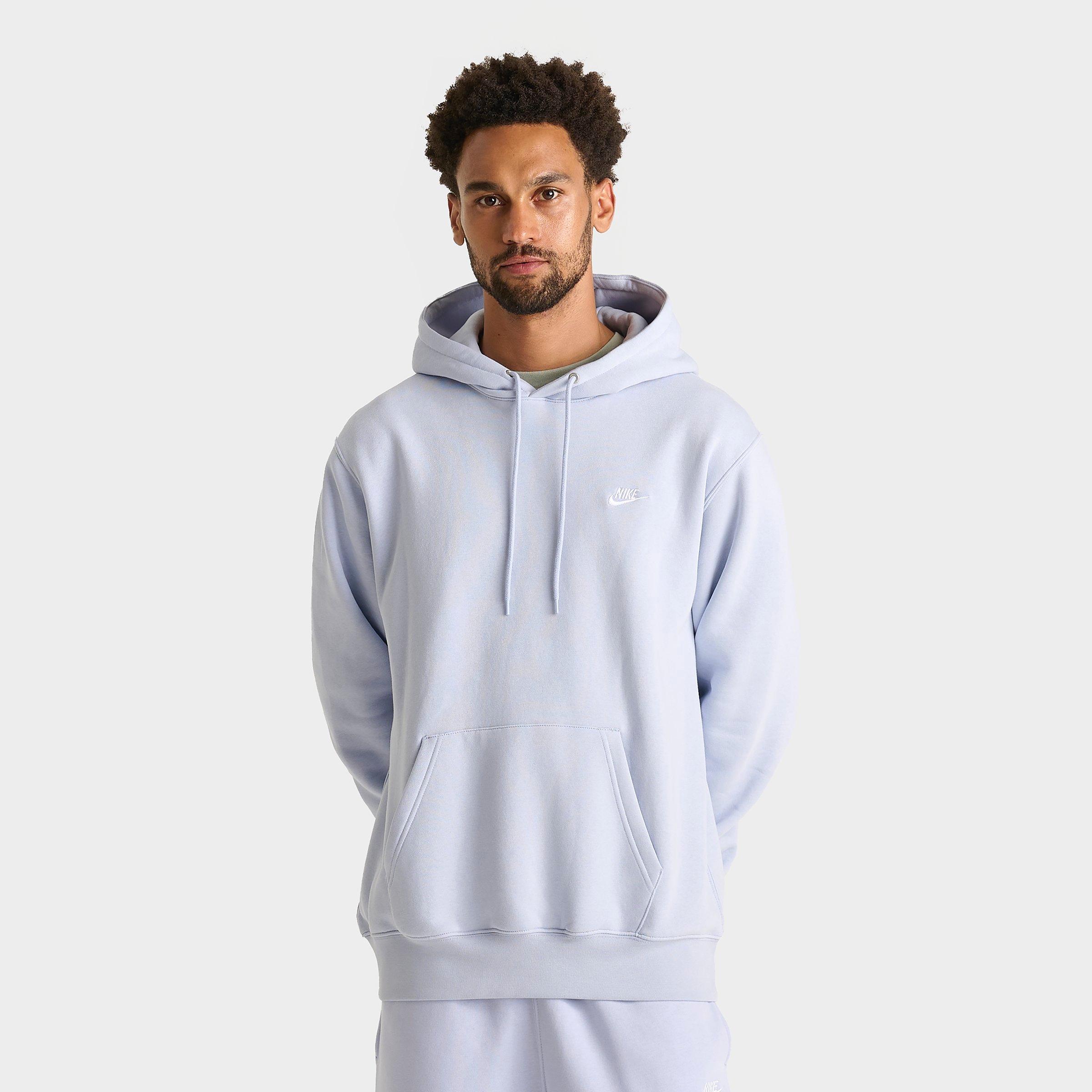 Nike Men's Club Fleece Premium Embroidered Pullover Hoodie in Ghost/Ghost/White Size: XS