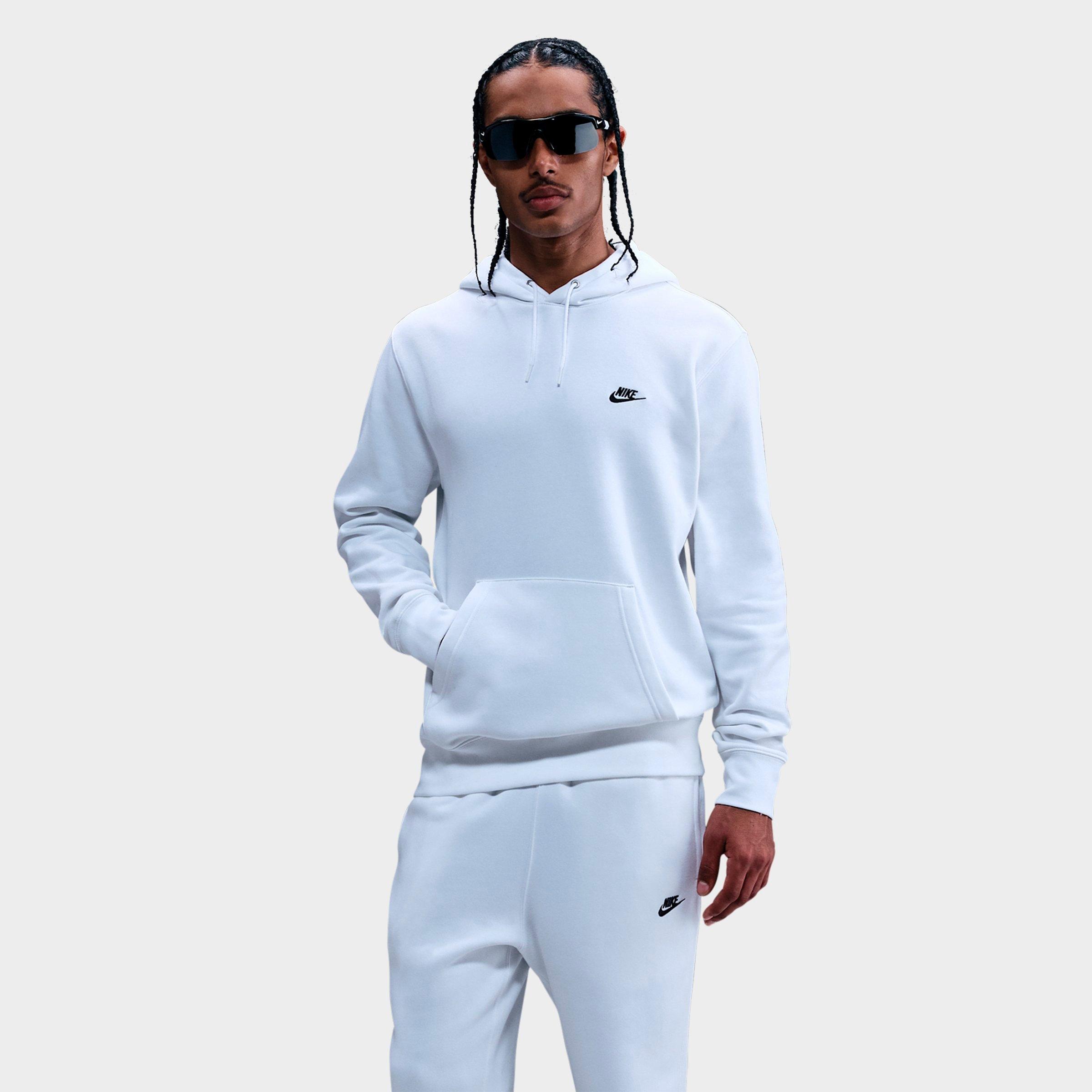 Nike Men's Club Fleece Premium Embroidered Pullover Hoodie in Black/White Size: S Tall