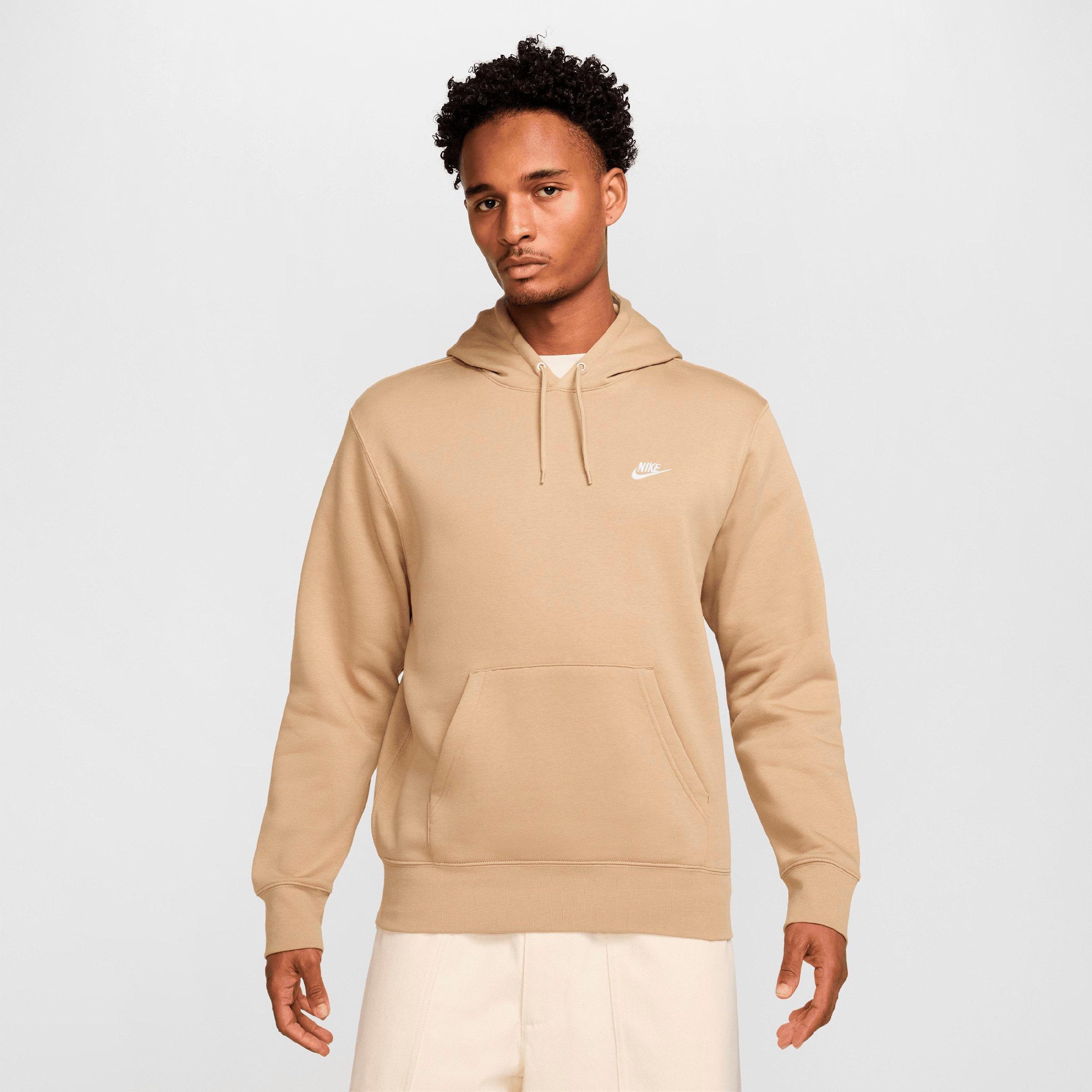 Nike Men's Club Fleece Premium Embroidered Pullover Hoodie in Parachute Beige/Parachute Beige/White Size: 2XS
