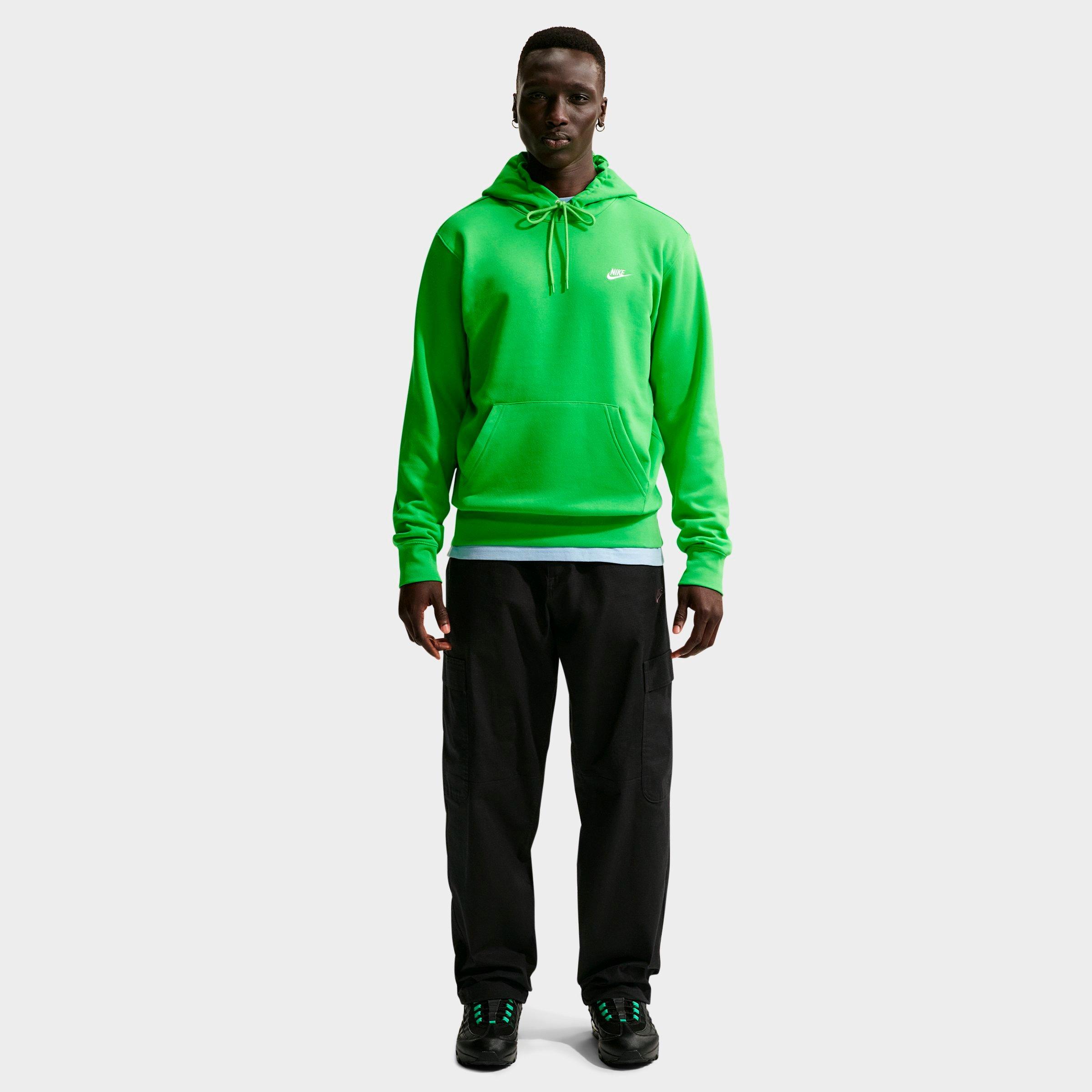 Nike Men's Club Fleece Premium Embroidered Pullover Hoodie in Mean Green/Mean Green/White Size: L Tall