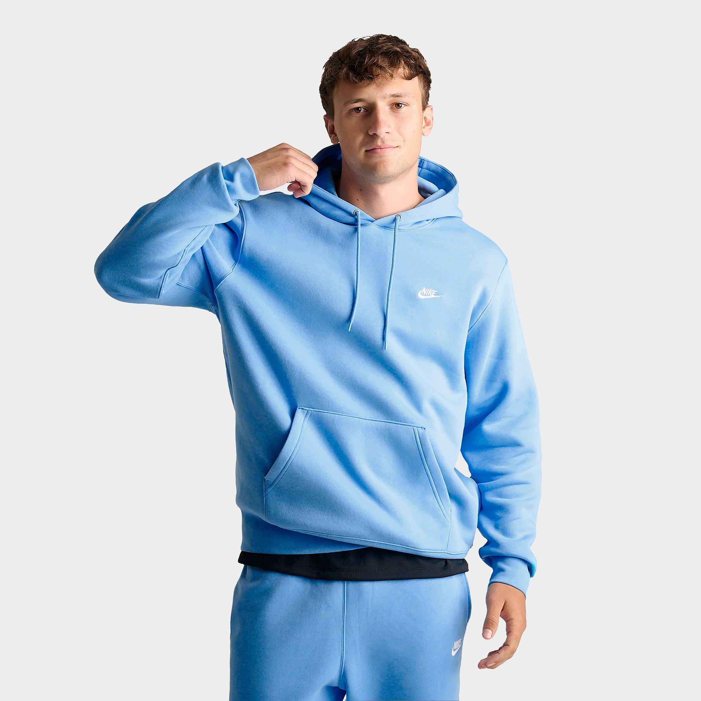 Nike Men's Club Fleece Premium Embroidered Pullover Hoodie in Football Blue/Football Blue/White Size: XL