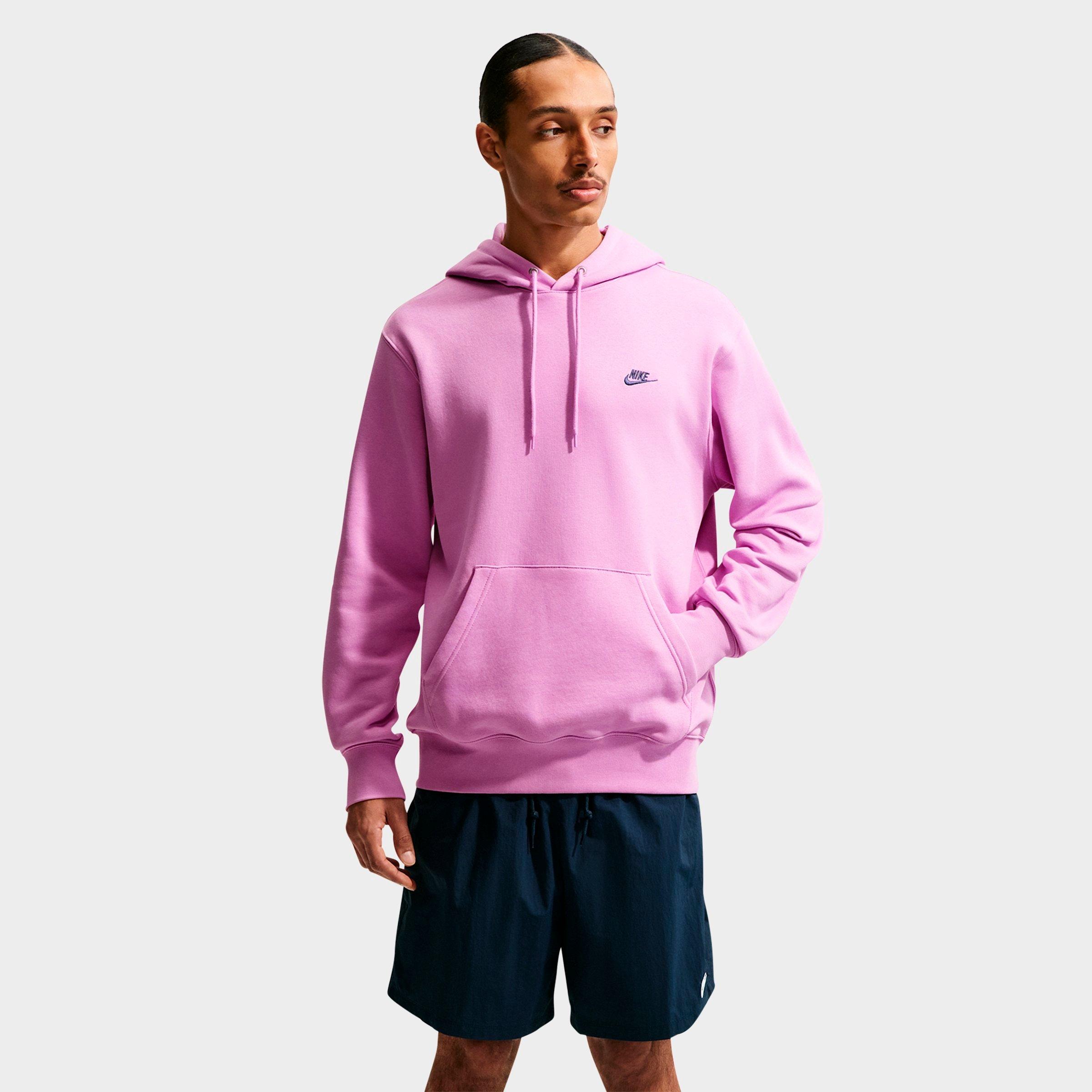 Nike Men's Club Fleece Premium Embroidered Pullover Hoodie in Light Magenta/Light Magenta/Midnight Navy Size: Large