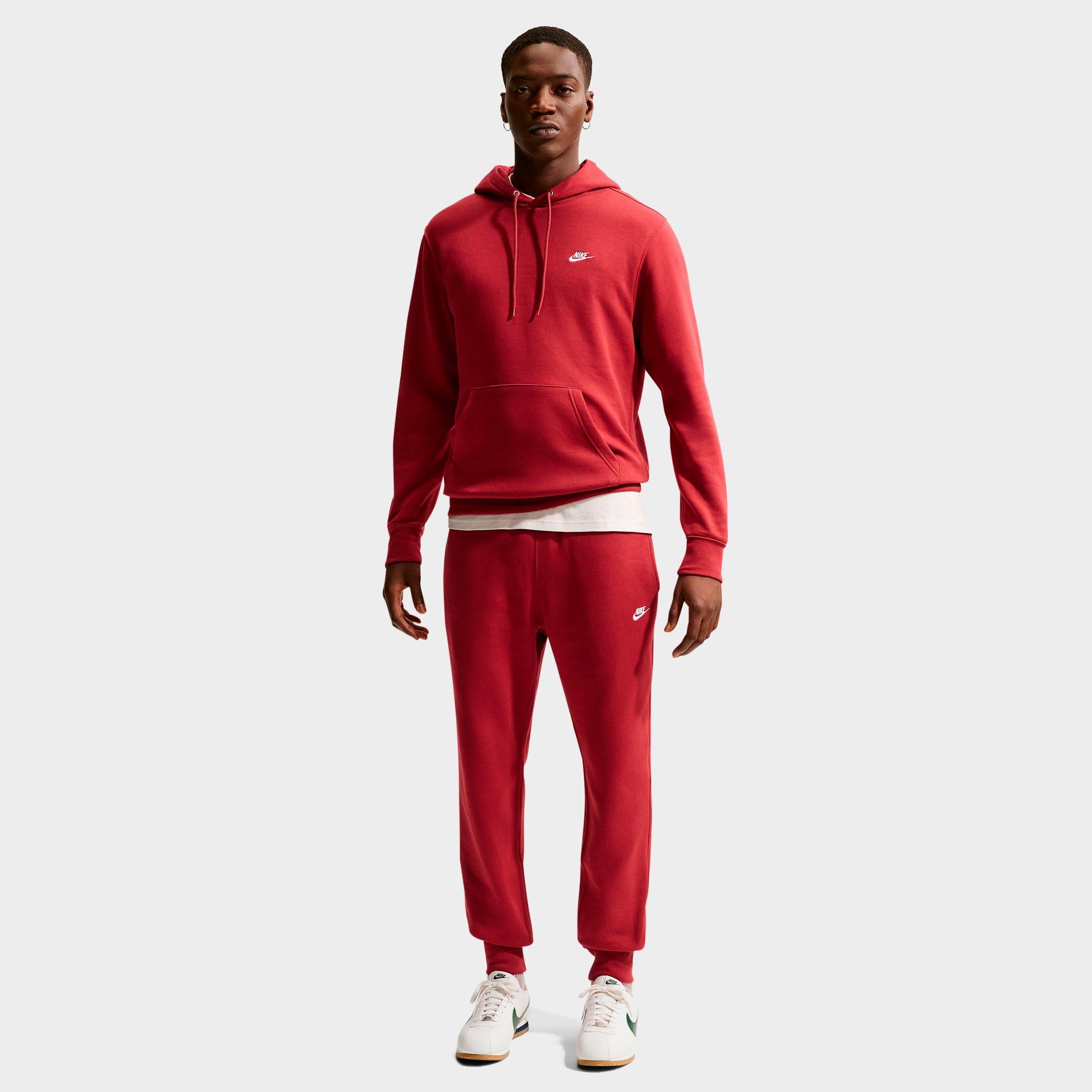 Nike Men's Club Fleece Premium Embroidered Pullover Hoodie in Team Crimson/Team Crimson/White Size: Small
