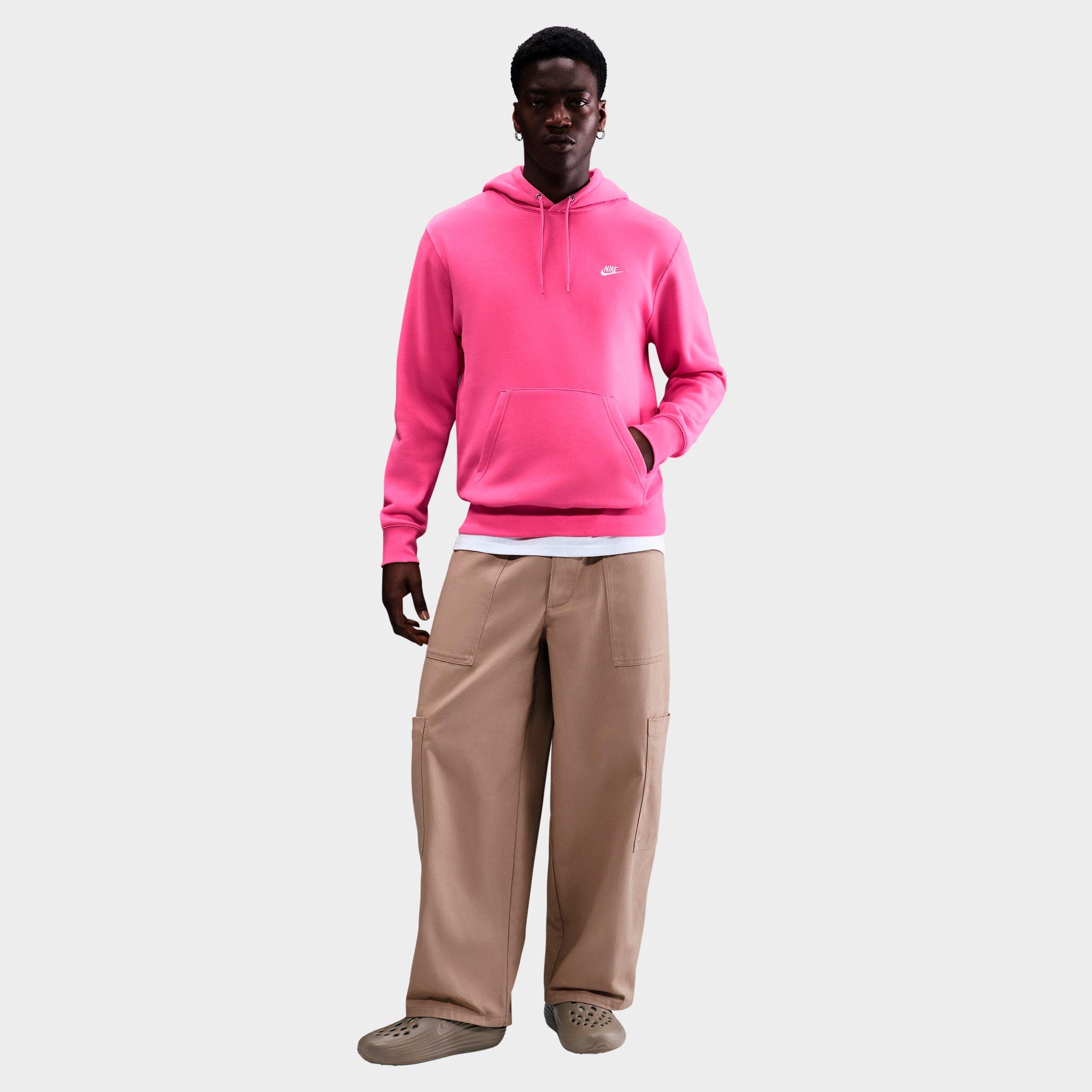 Nike Men's Club Fleece Premium Embroidered Pullover Hoodie in Pinksicle/Pinksicle/White Size: 2XS