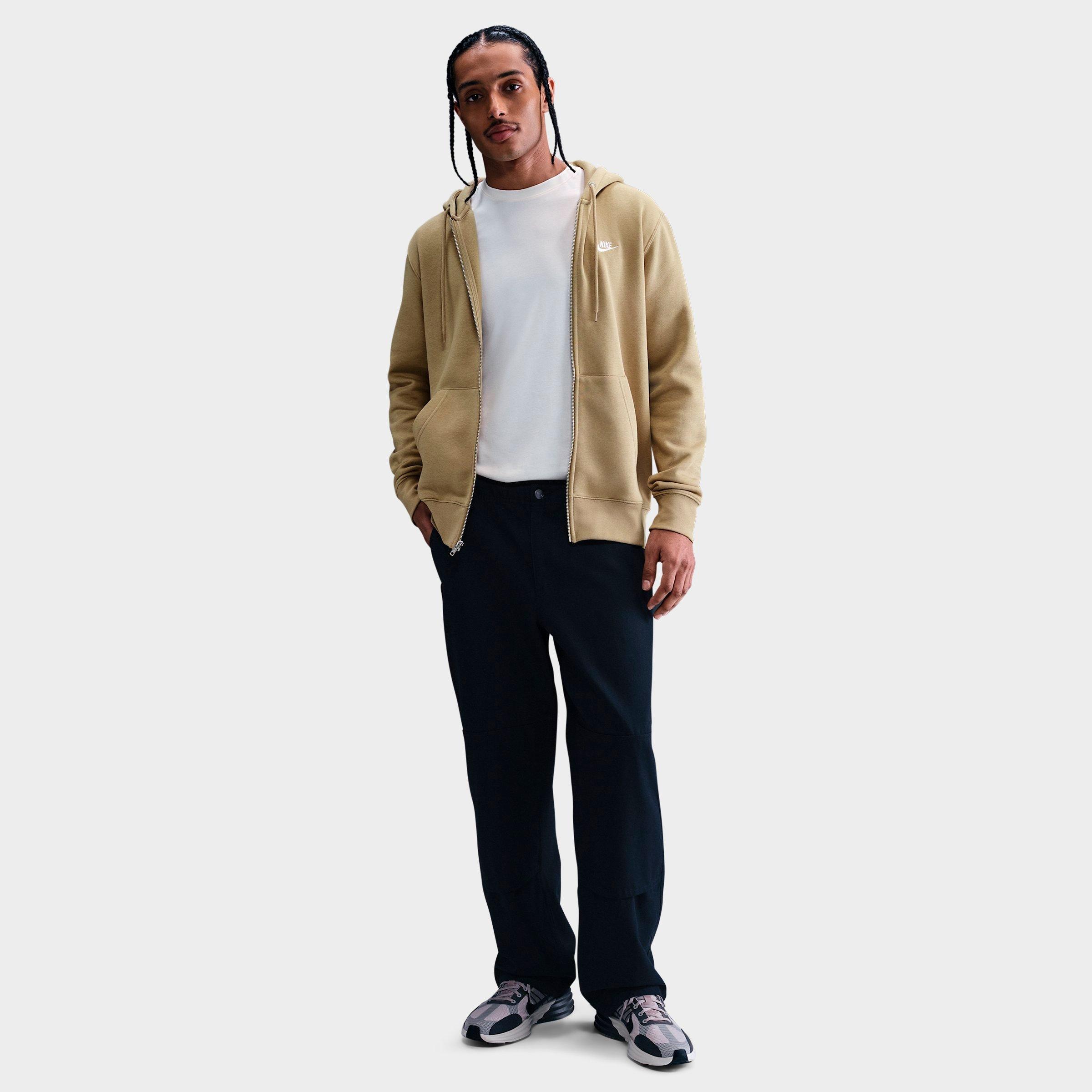 Nike Men's Club Fleece Embroidered Premium Full-Zip Hoodie in Parachute Beige/Parachute Beige/White Size: 2XS