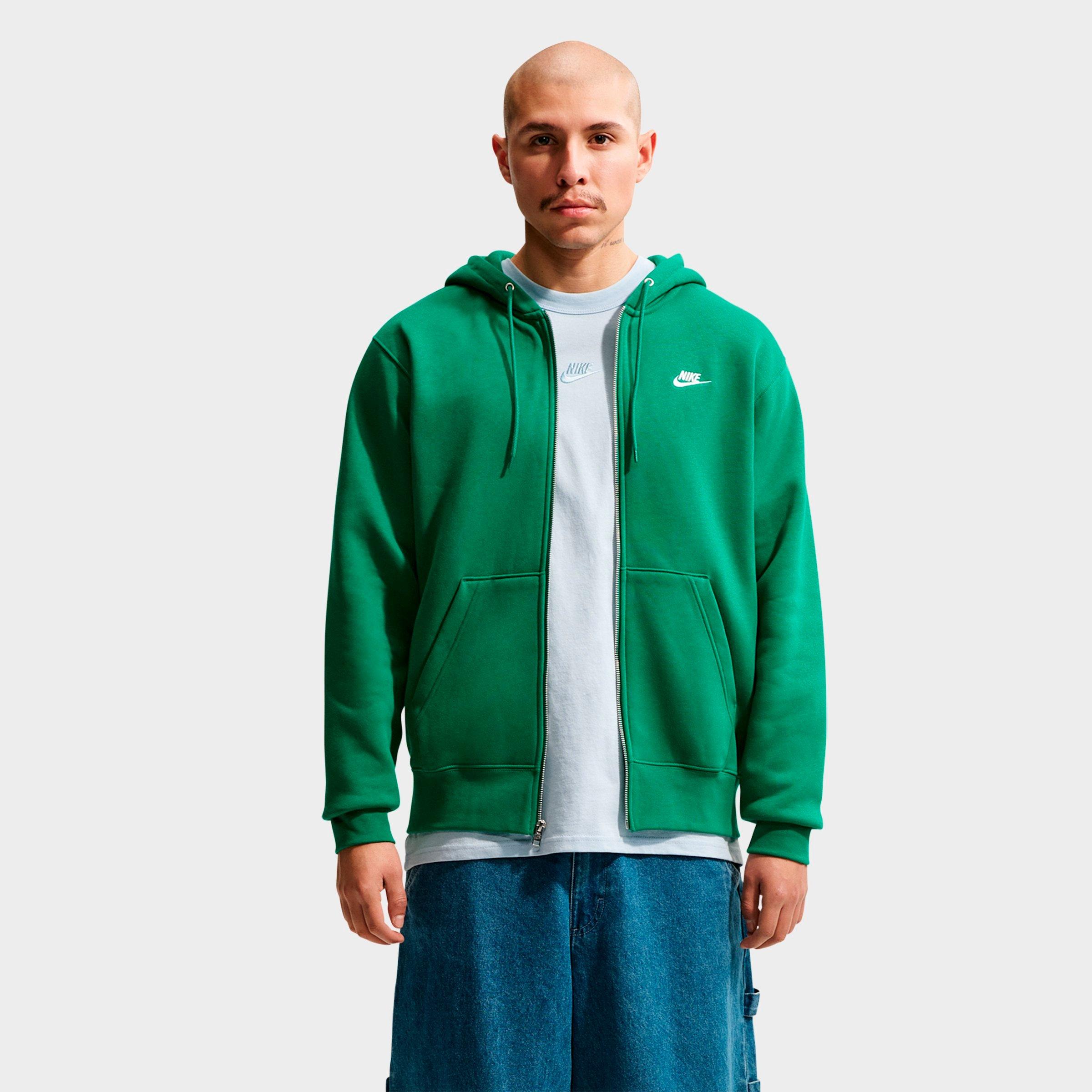 Nike Men's Club Fleece Embroidered Premium Full-Zip Hoodie in Malachite/Malachite/White Size: M Tall