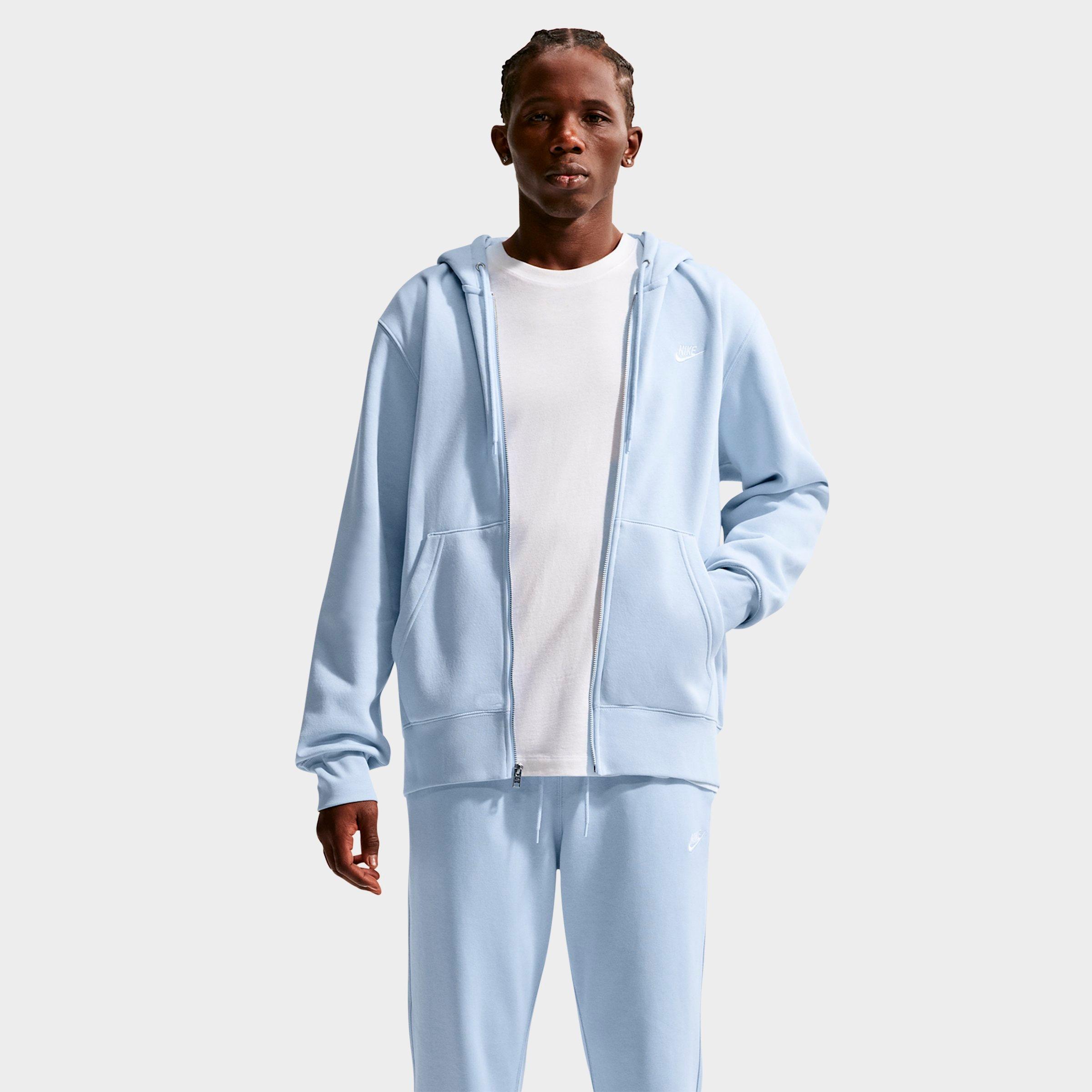Nike Men's Club Fleece Embroidered Premium Full-Zip Hoodie in Hydrogen Blue/Hydrogen Blue/White Size: S Tall
