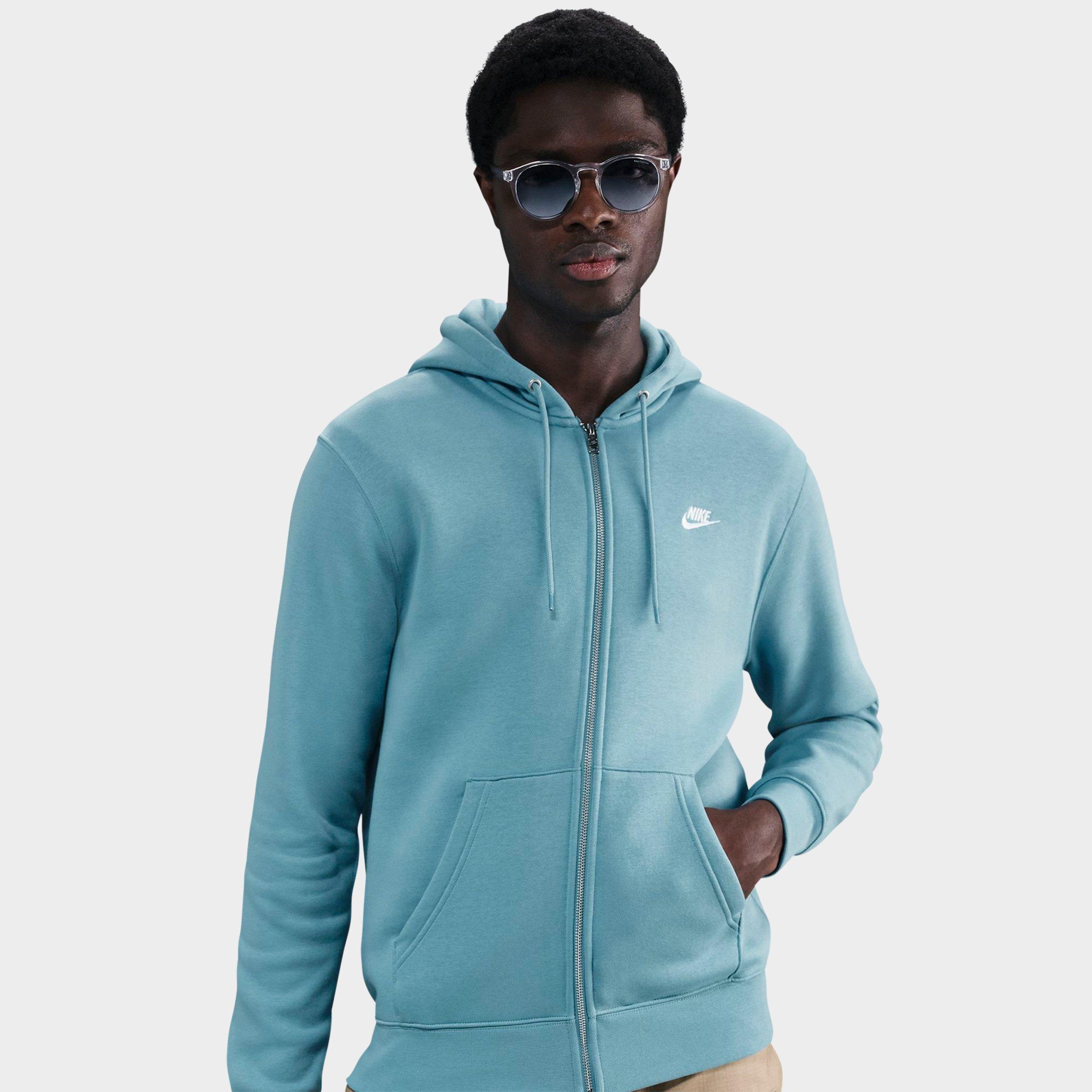 Nike Men's Club Fleece Embroidered Premium Full-Zip Hoodie in Blue/Denim Turquoise Size XL Cotton/Polyester/Fleece