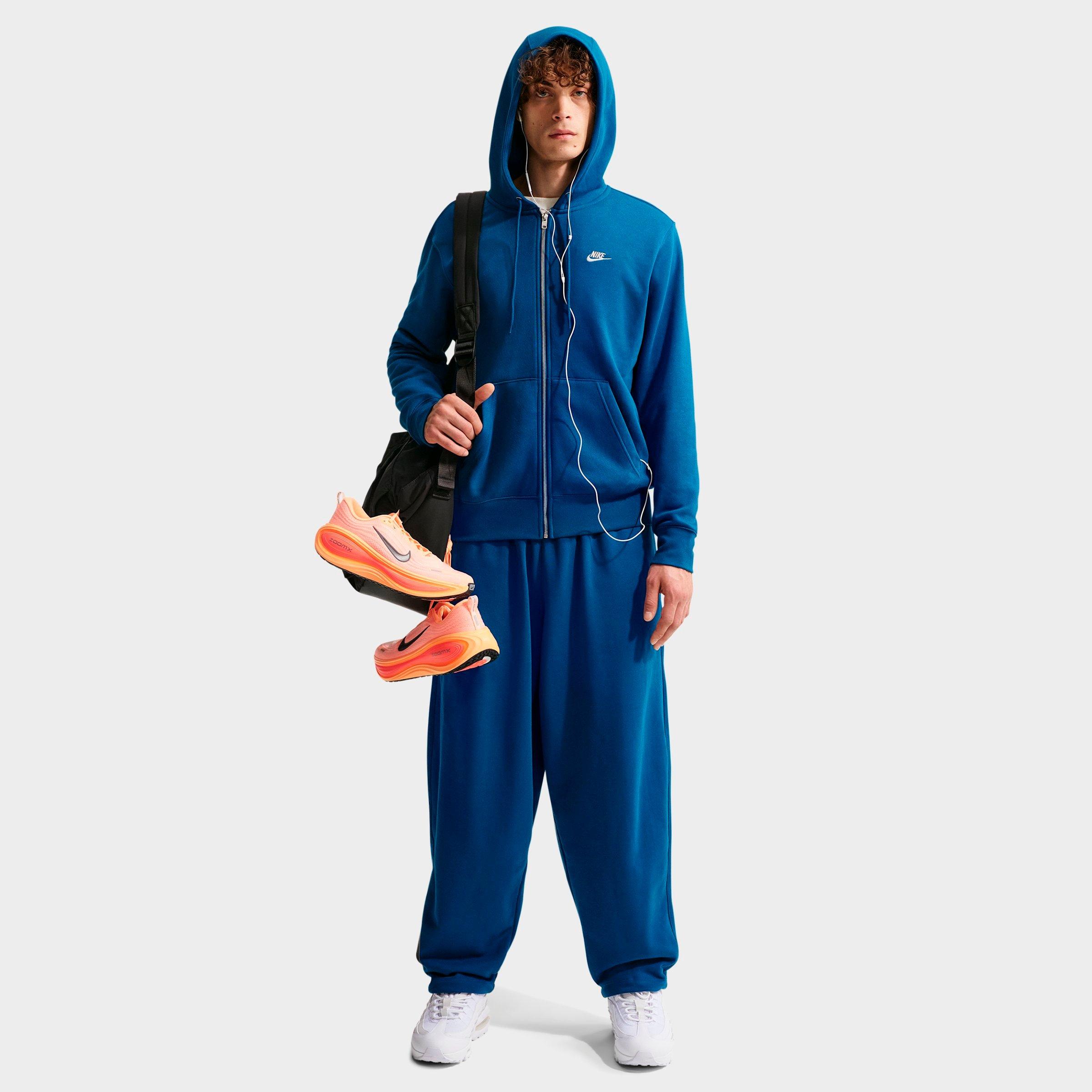 Nike Men's Club Fleece Embroidered Premium Full-Zip Hoodie in Court Blue/Court Blue/Light Khaki Size: XL