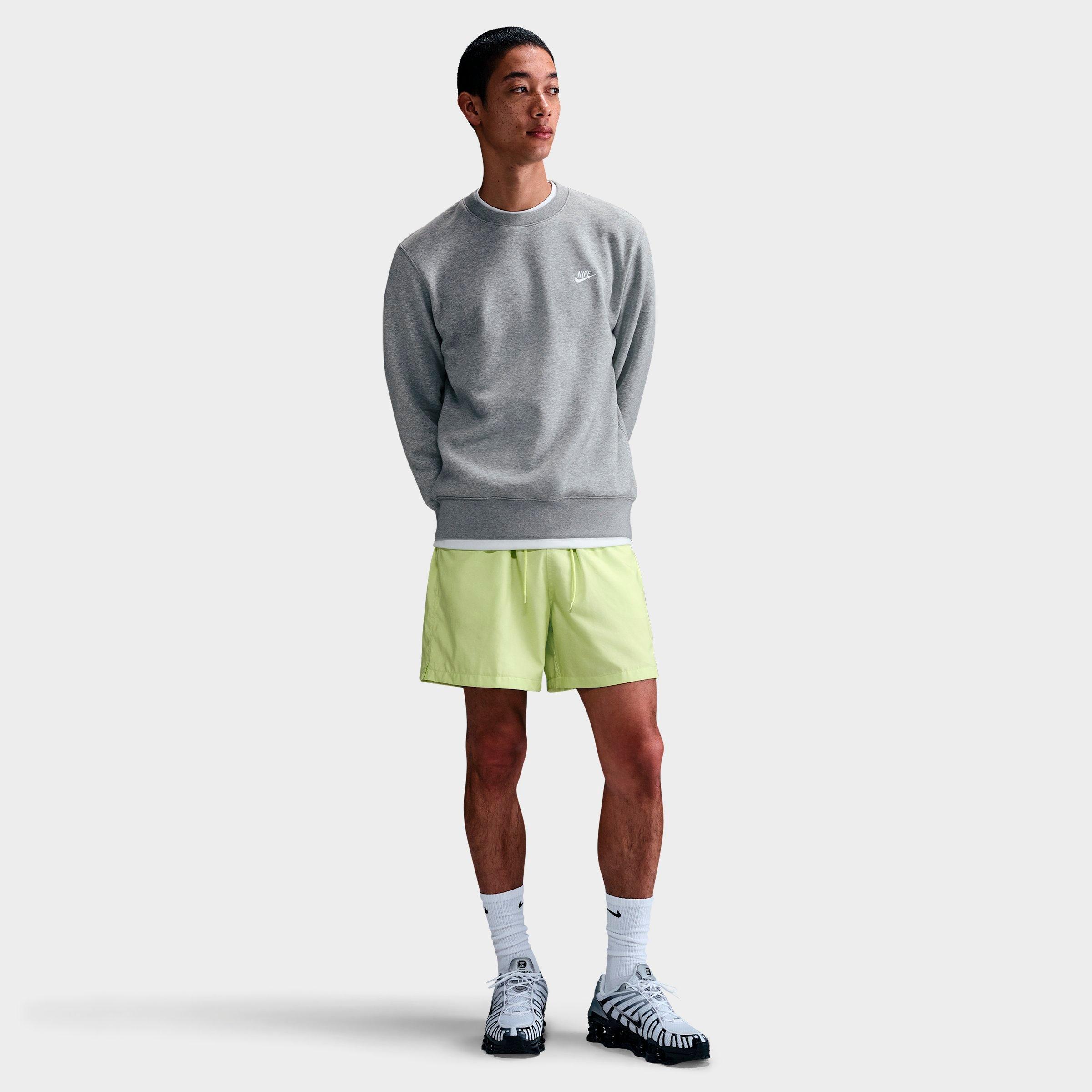 Nike Men's Club Fleece Premium Crewneck Sweatshirt in Dark Grey Heather/White Size: 2XS