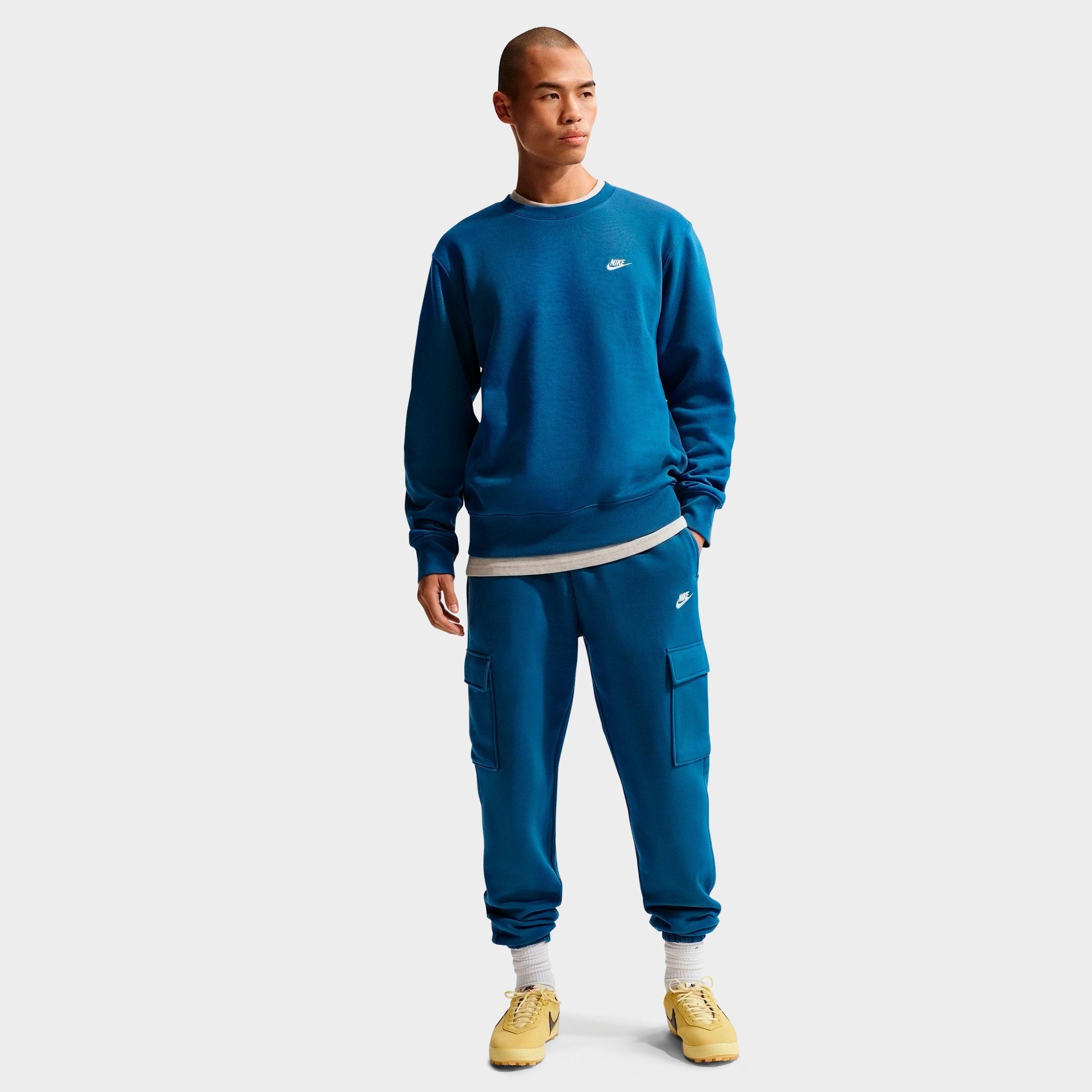 Nike Men's Club Fleece Premium Crewneck Sweatshirt in Court Blue/Light KhakI Size: Large