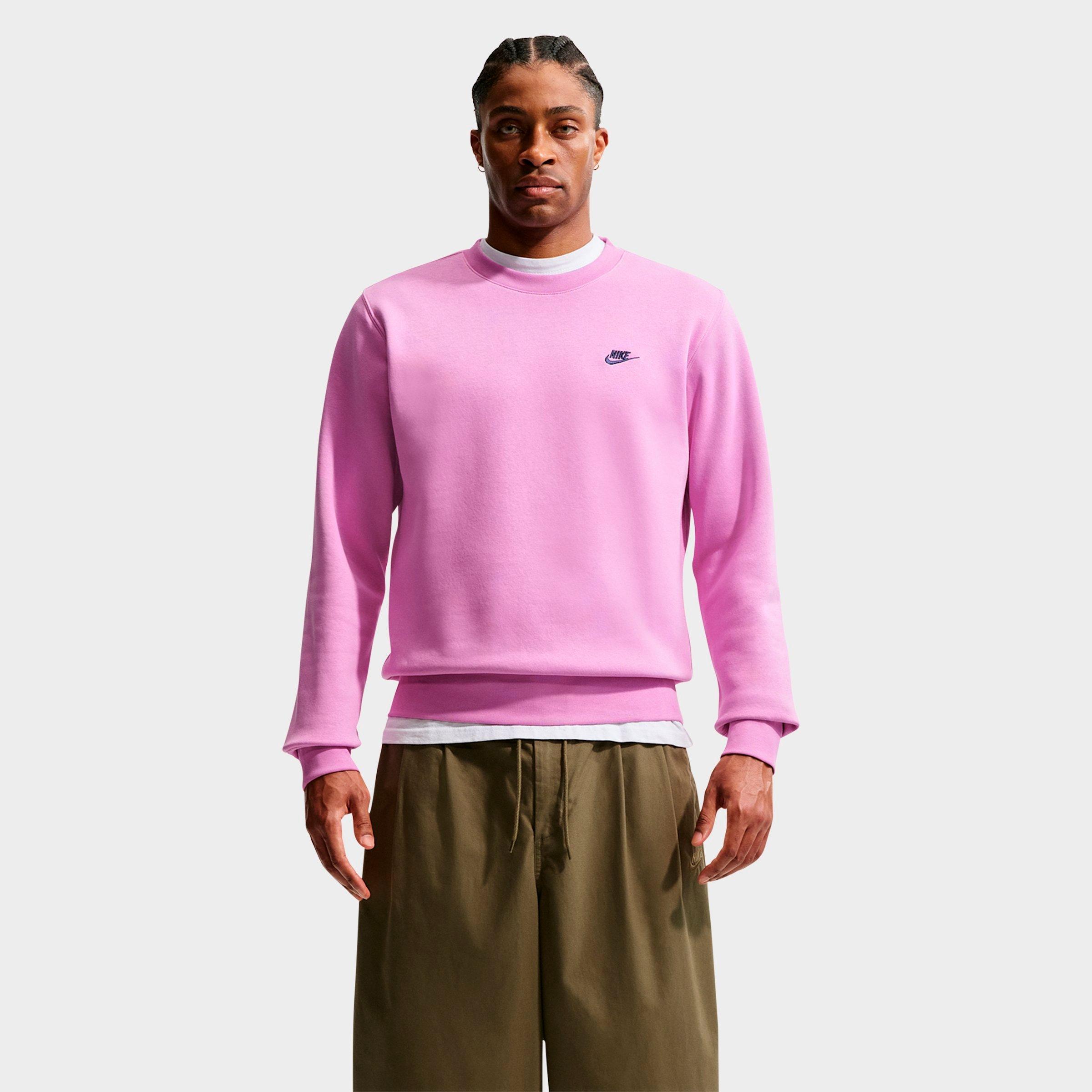 Nike Men's Club Fleece Premium Crewneck Sweatshirt in Light Magenta/Midnight Navy Size: Small