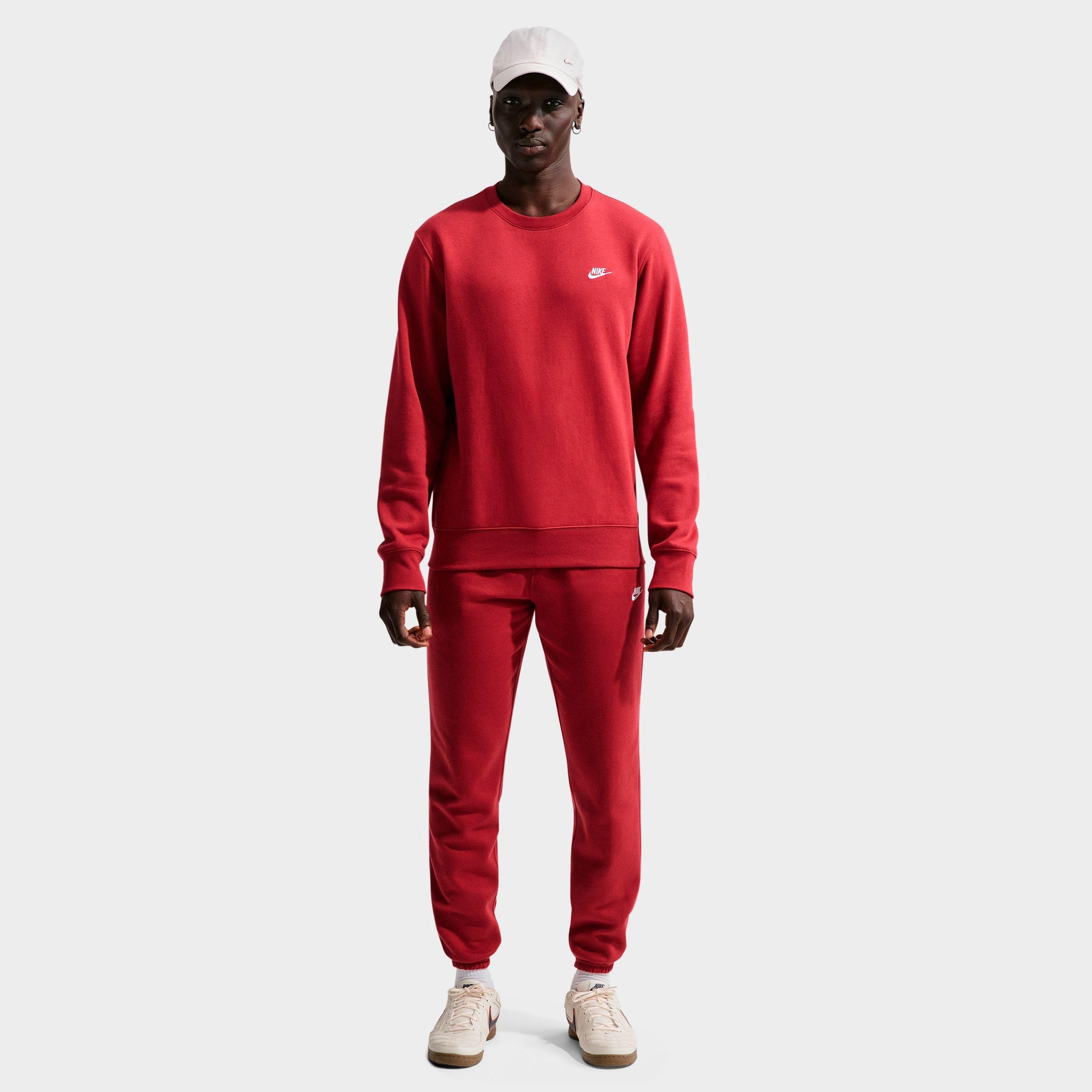 Nike Men's Club Fleece Premium Crewneck Sweatshirt in Team Crimson/White Size: Large