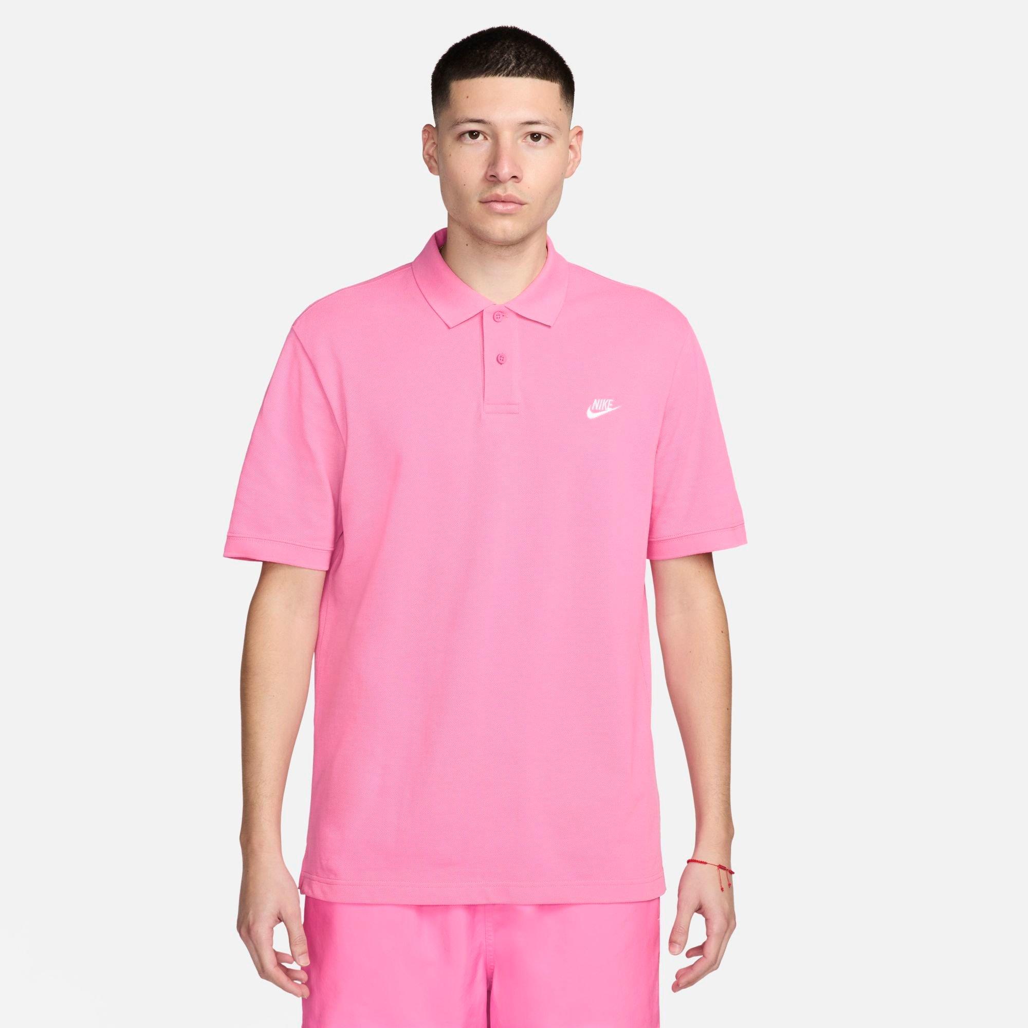 Shop Nike Men's Club Short-sleeve Polo Shirt In Playful Pink/white
