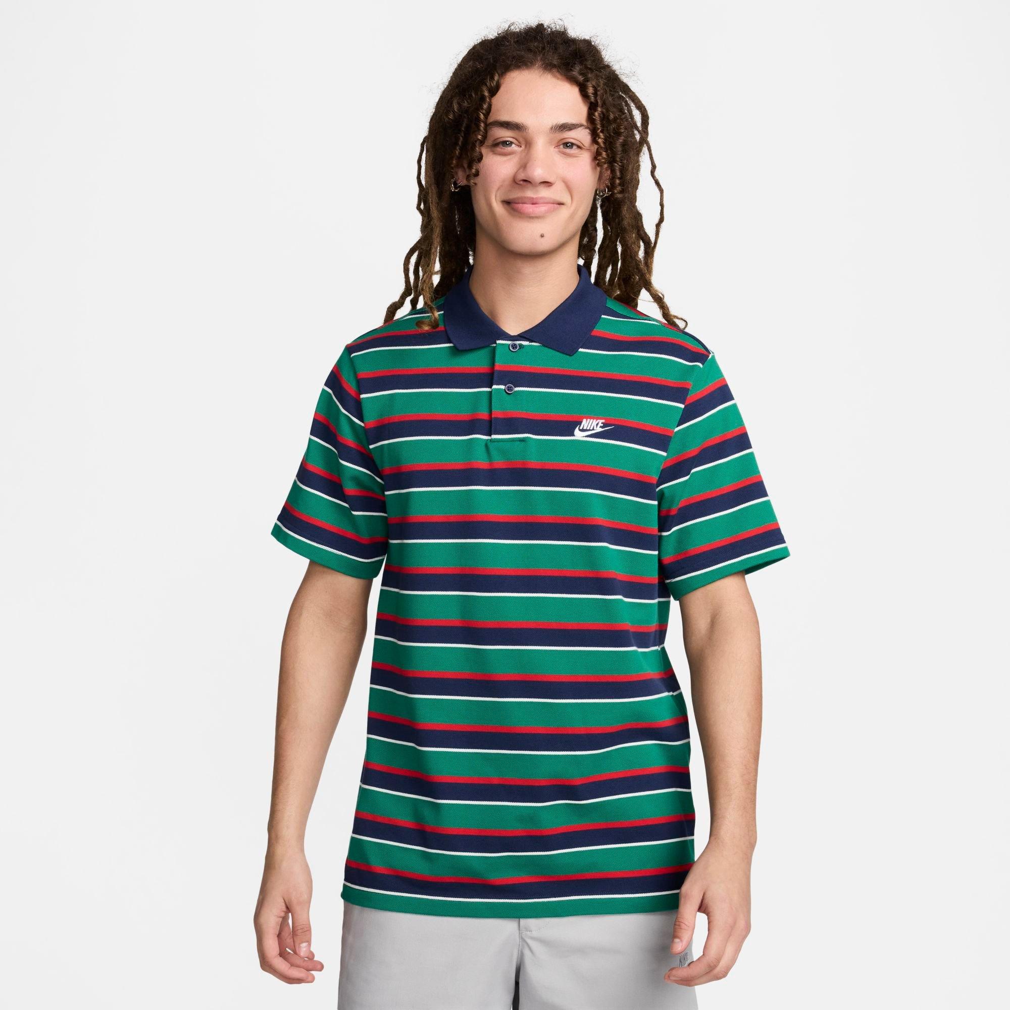 Nike Men's Club Striped Polo Shirt in Green/Navy/Red Size: Small