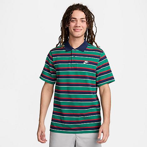 Shop Nike Men's Club Striped Polo Shirt In Green/navy/red
