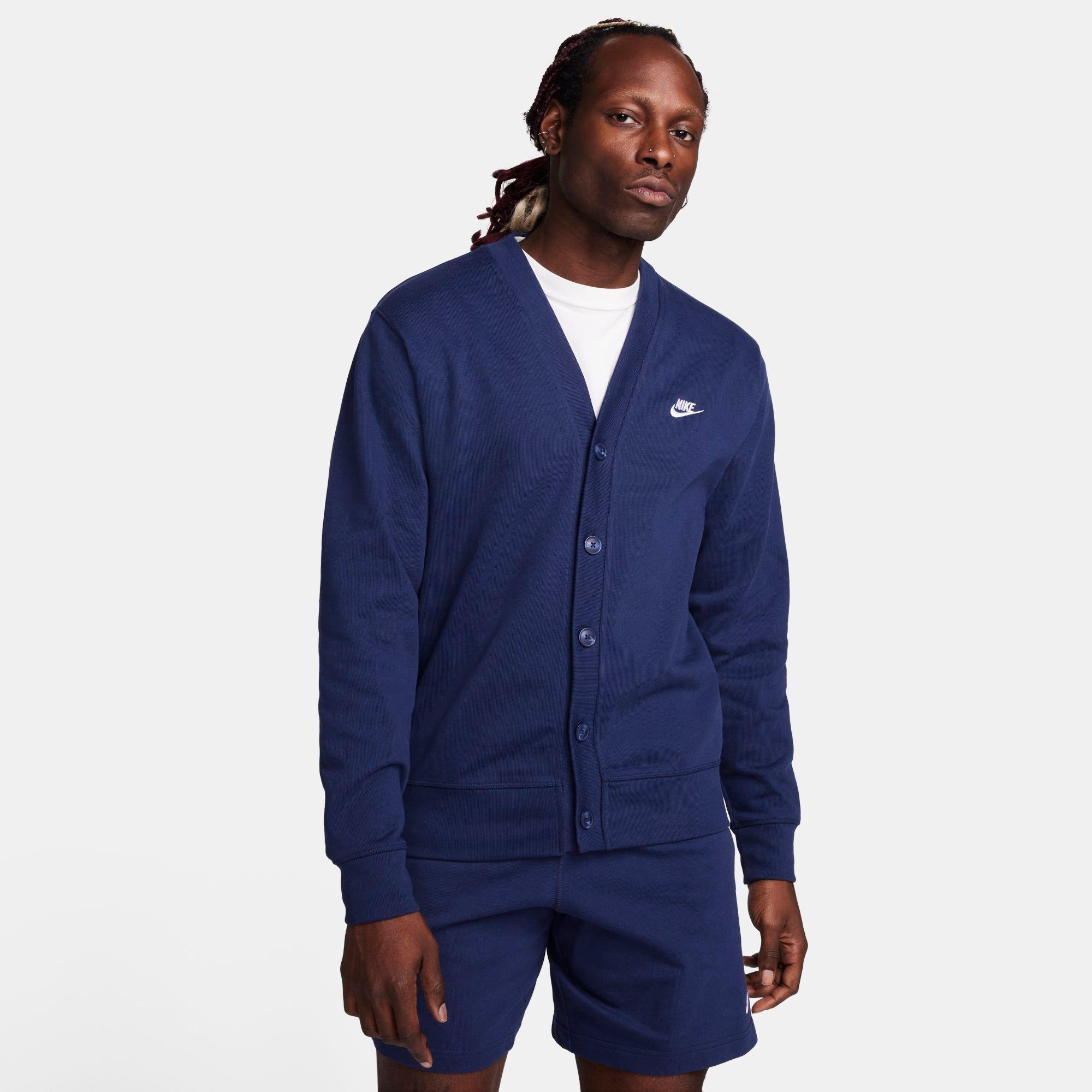 Shop Nike Men's Club Knit Fairway Cardigan In Midnight Navy/white