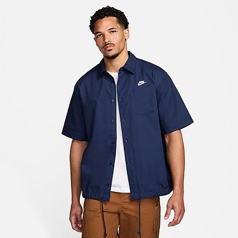 Shop Nike Men's Club Oxford Button-down Short-sleeve Shirt Size 2xl 100% Cotton In Midnight Navy/white