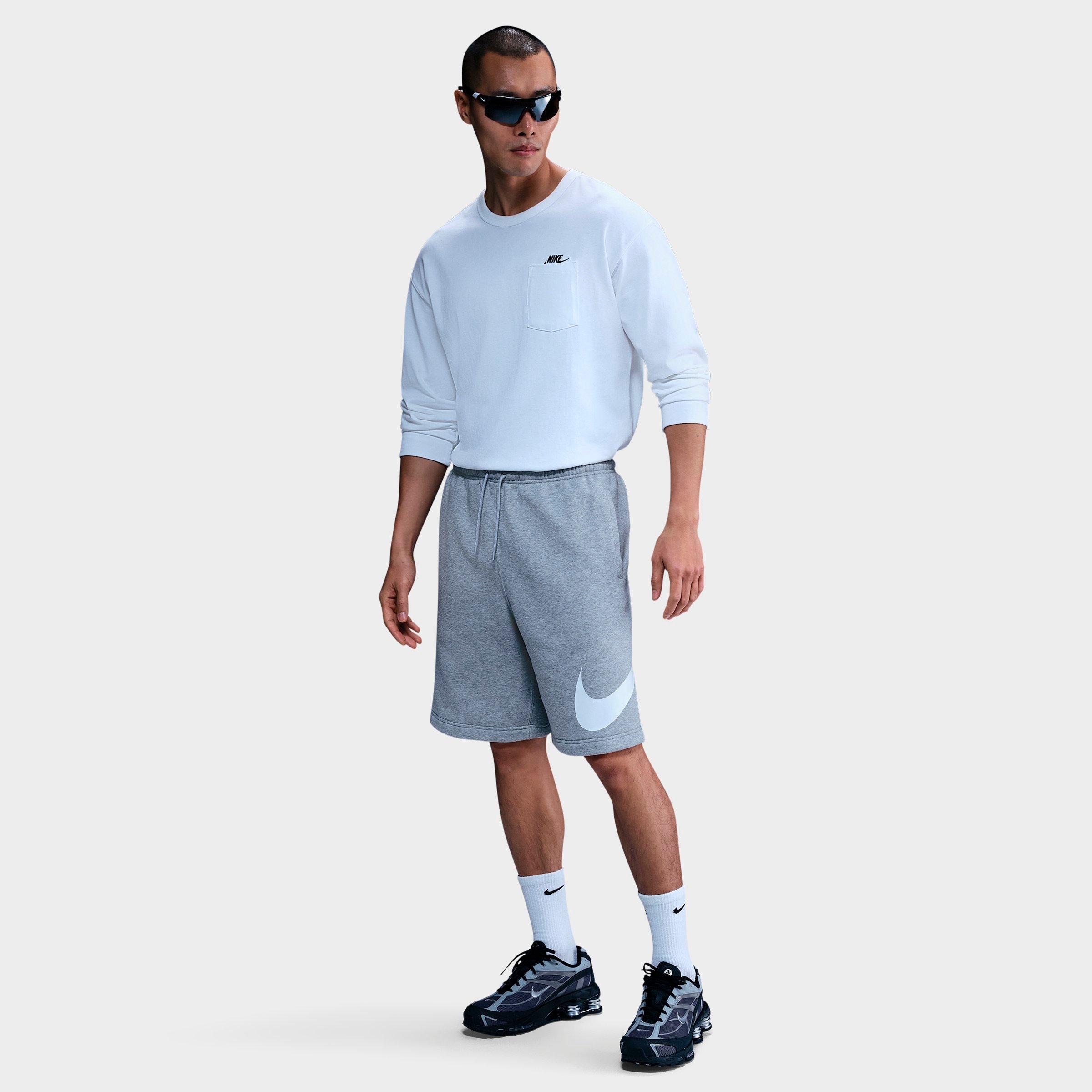 Nike Men's Club Fleece Swoosh Graphic Shorts in Dark Grey Heather/Light Smoke Grey/White Size: XS