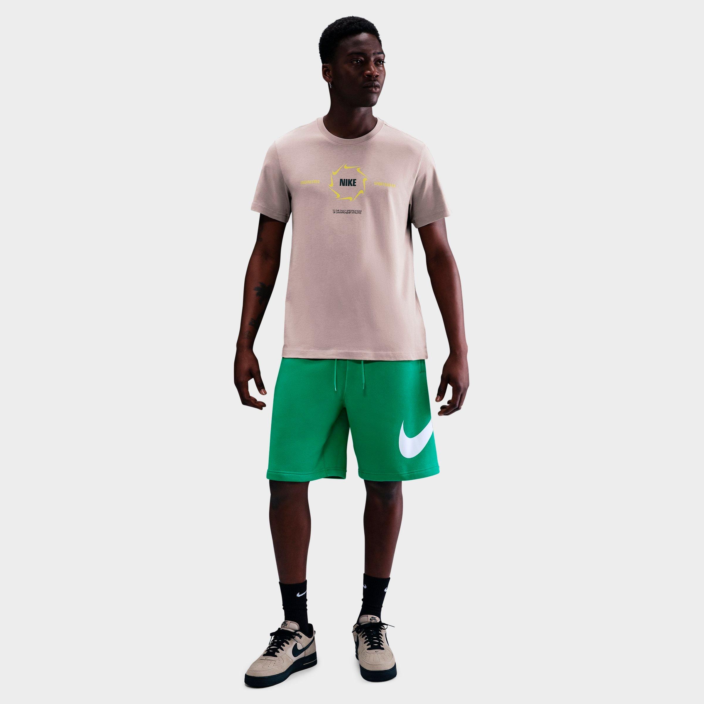 Nike Men's Club Fleece Swoosh Graphic Shorts in Stadium Green/Stadium Green/White Size: XS