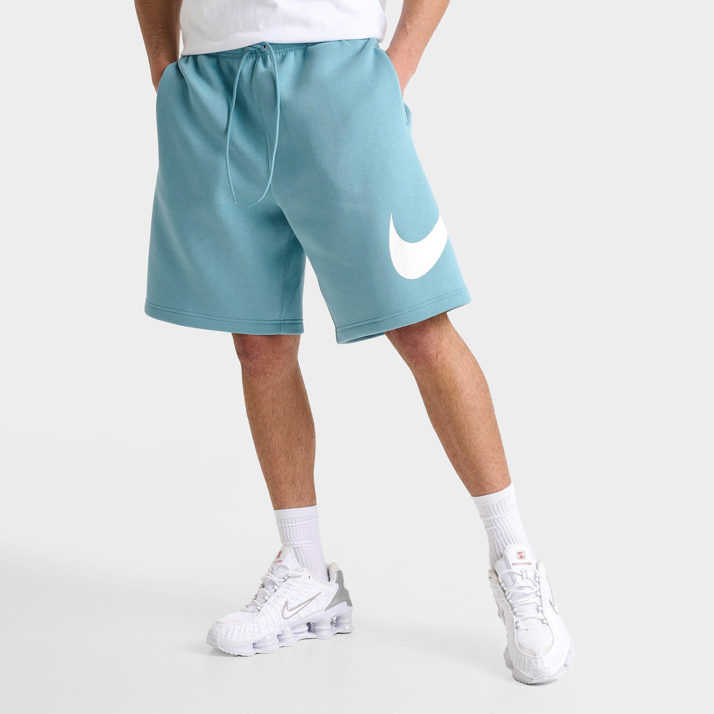 Nike Men's Club Fleece Swoosh Graphic Shorts in Denim Turquoise/Denim Turquoise/White Size: XS