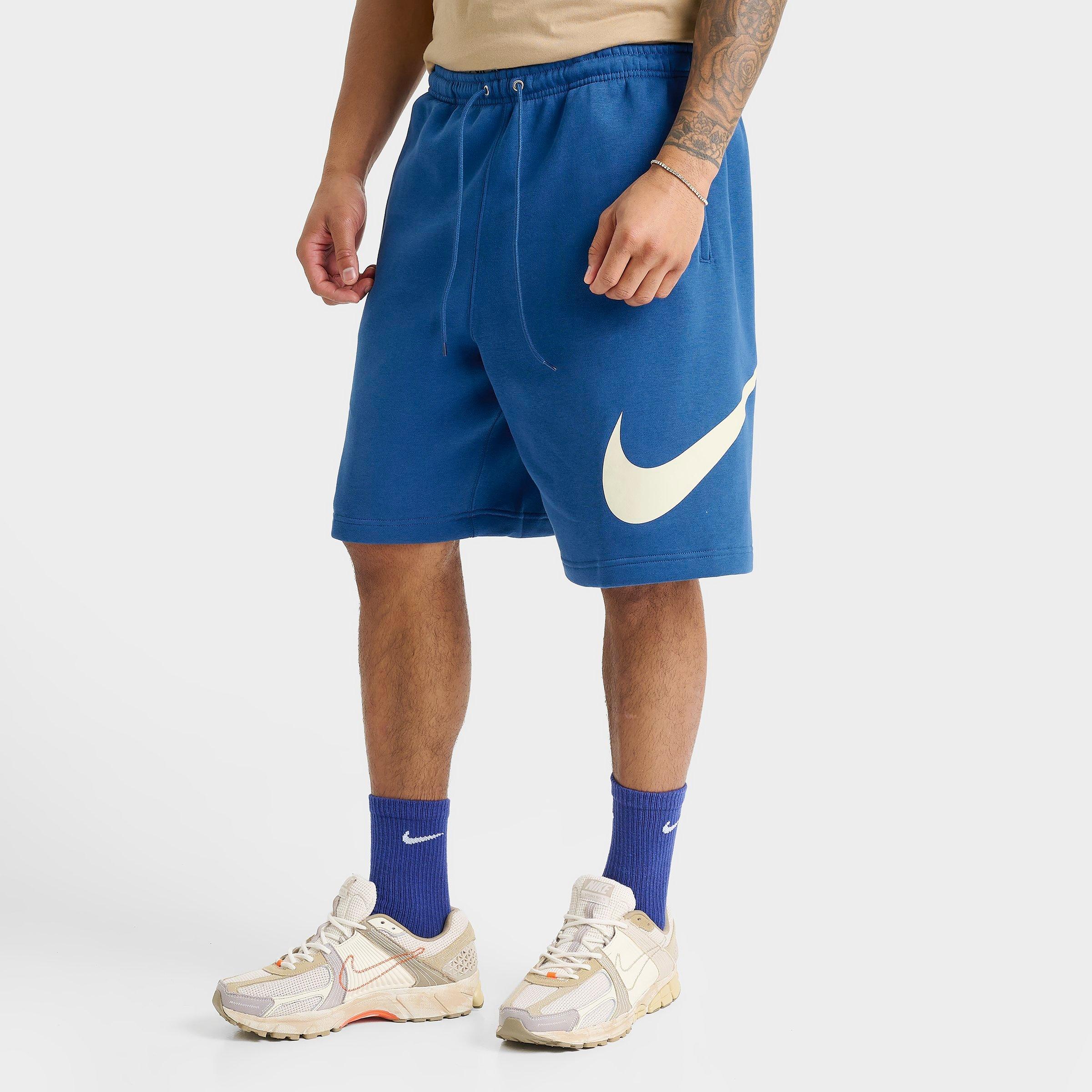 Nike Men's Club Fleece Swoosh Graphic Shorts in Court Blue/Court Blue/Light Khaki Size: Medium