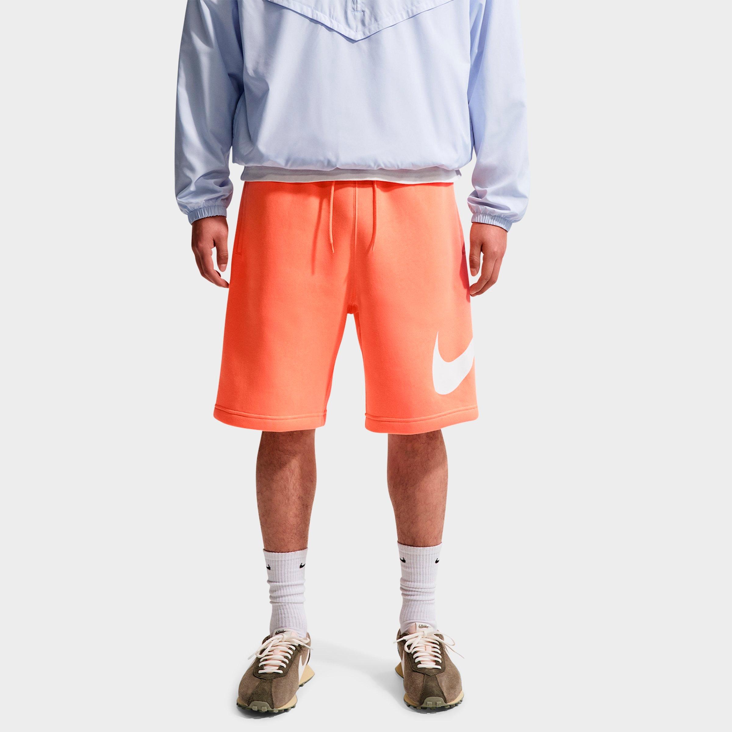 Nike Men's Club Fleece Swoosh Graphic Shorts in Orange Frost/Orange Frost/White Size: 4XL