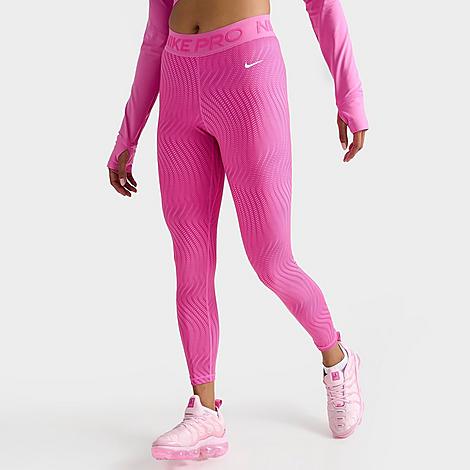 Shop Nike Women's Pro Dri-fit Mid-rise Printed Leggings In Alchemy Pink/playful Pink/white