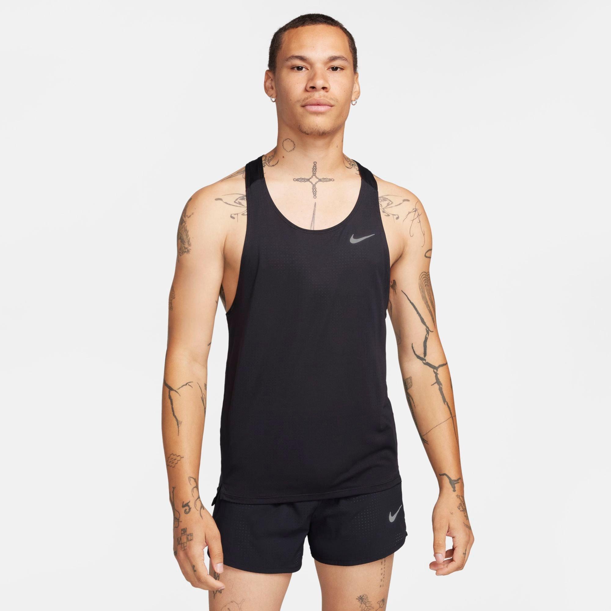 Nike Men's Fast Dri-FIT Running Singlet in Black/Reflective Sil Size: 2XS